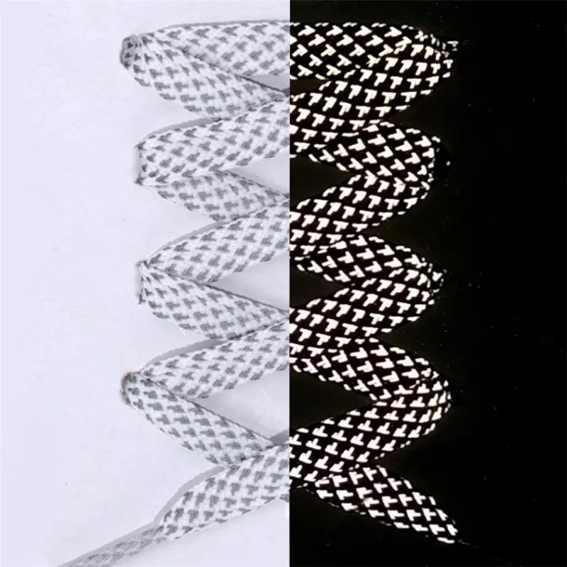 1Pair Flat Reflective Shoelaces For Sneakers Glow At Night Sport Running Luminou