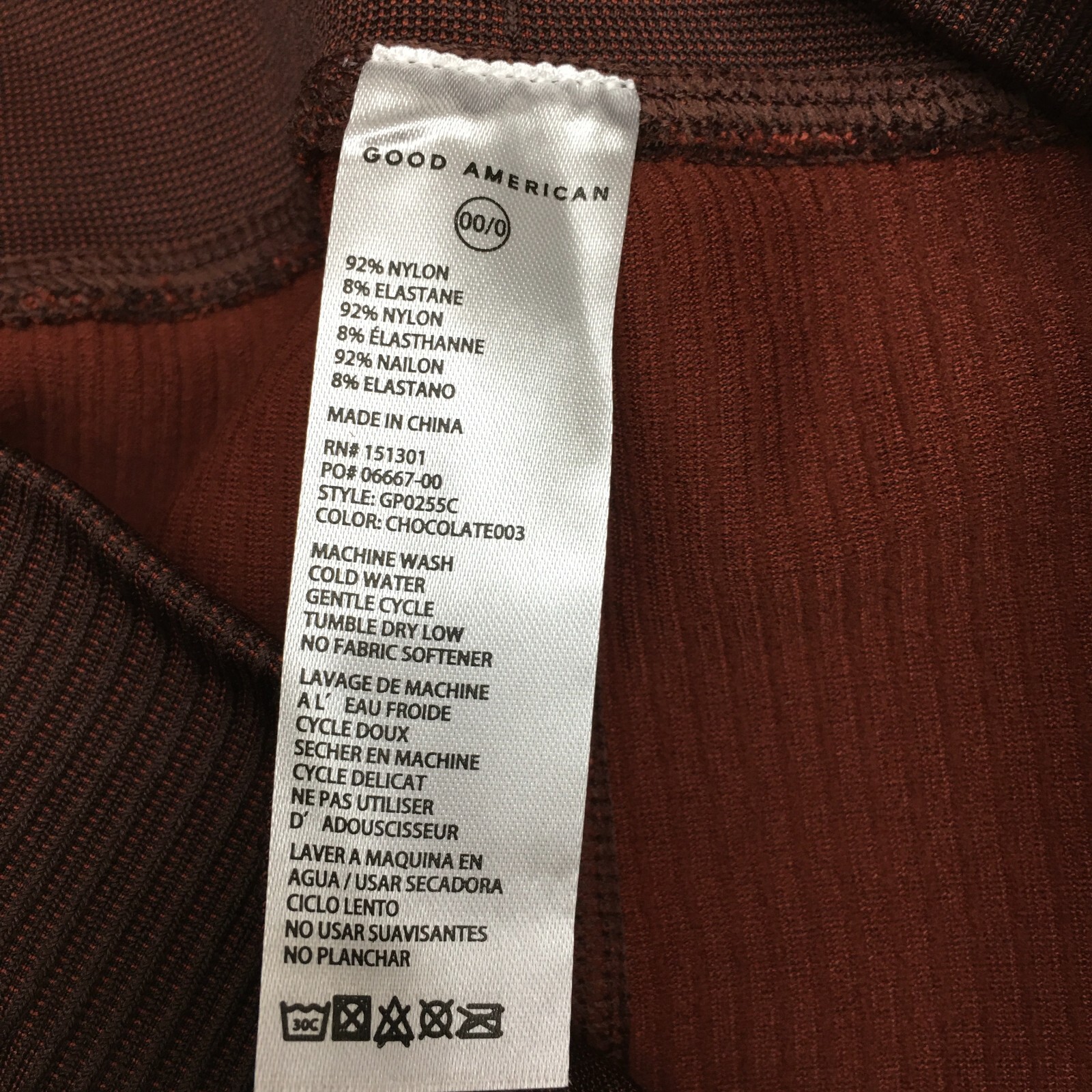 NEW Good American Brown The Seamless Ribbed Legging size 0 style GP0255C