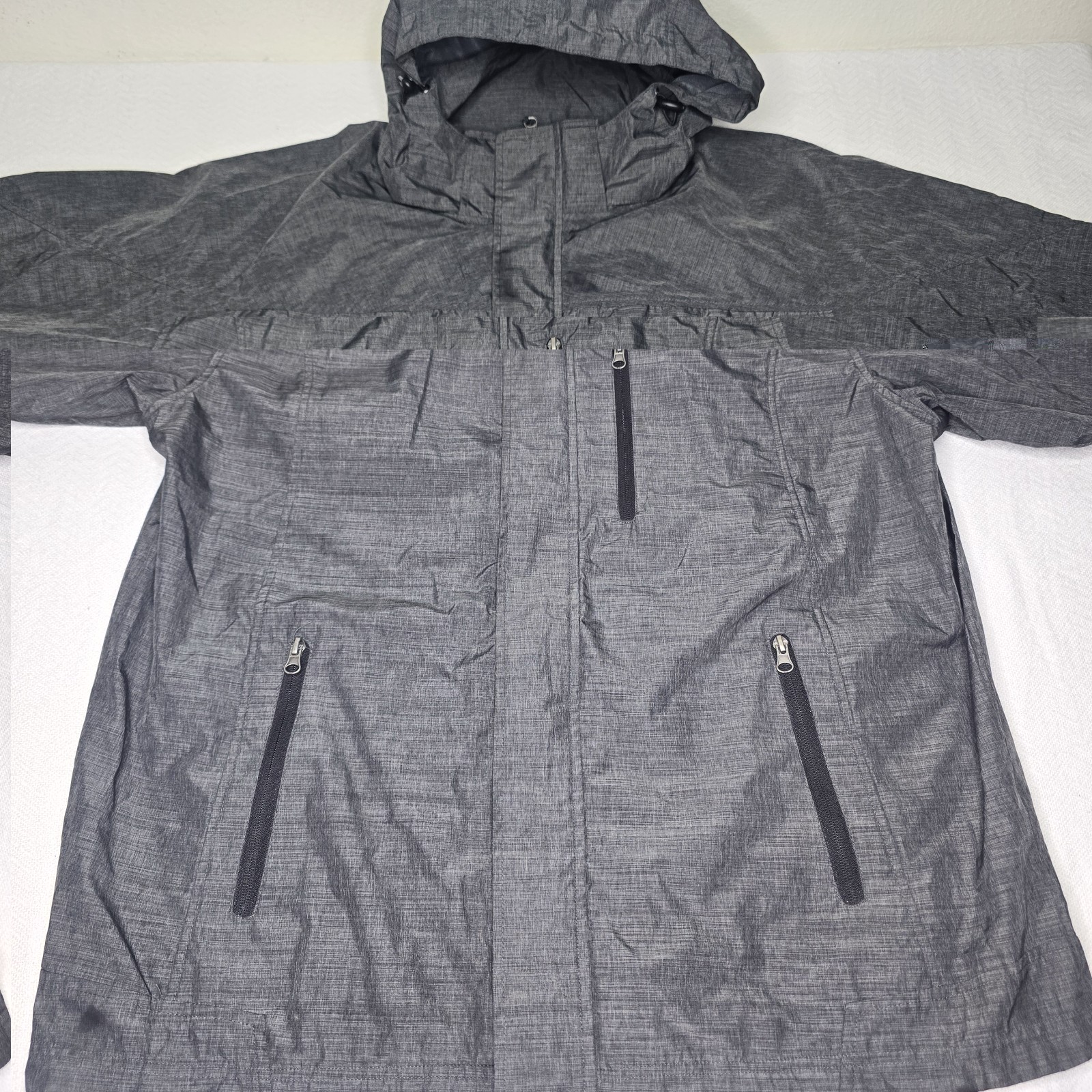 NordicTrack Men’s Gray Hooded Full Zip Windbreaker Stand-Up Collar Lined L