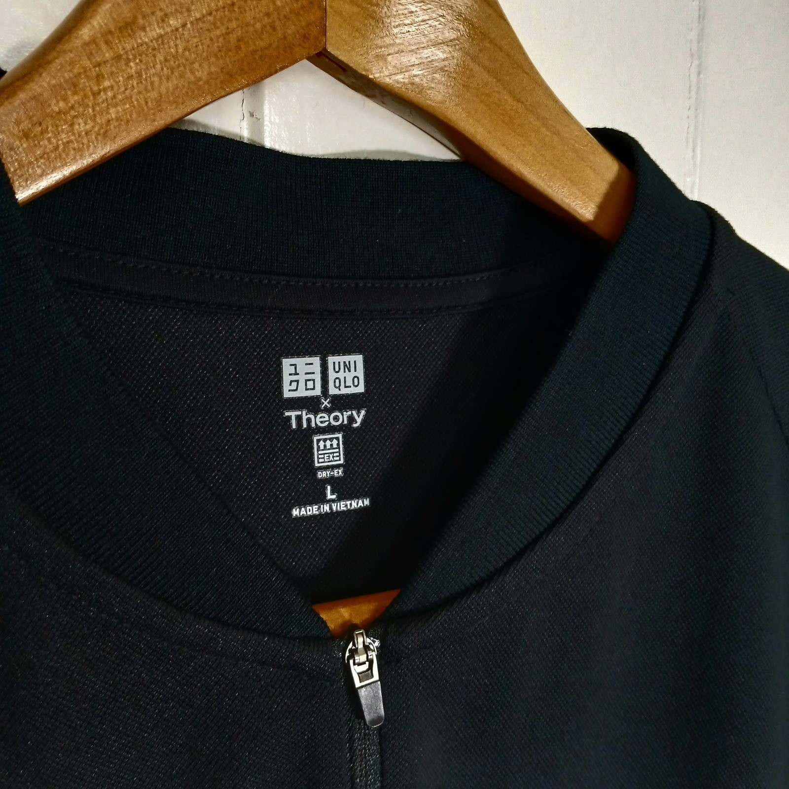 Uniqlo x Theory Blade Collar Mandarin Polo Shirt Mens L Black Dry-Ex Quarter Zip