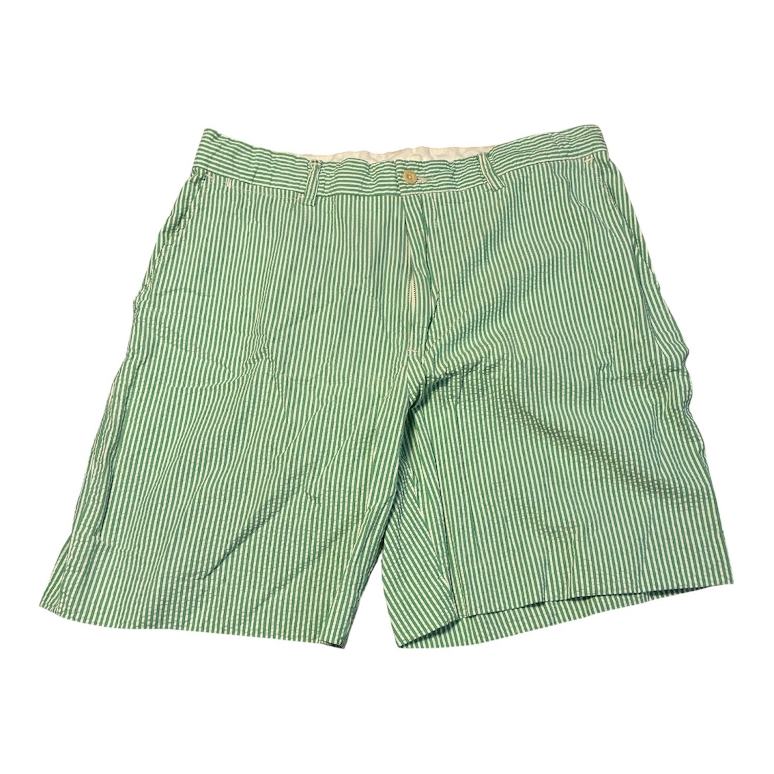 Polo Ralph Lauren Mens Green White Striped Seersucker Shorts 34 Preppy Summer