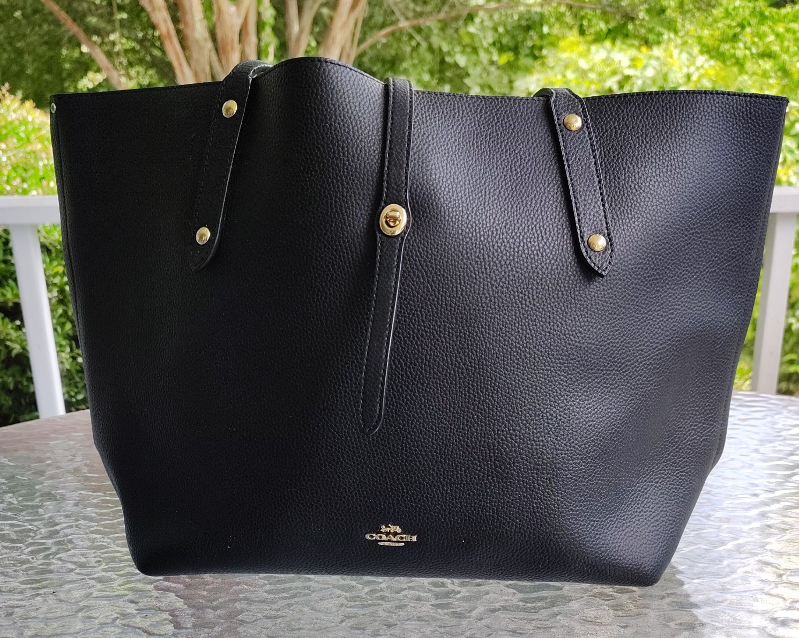 Coach LARGE 58849 Black Market Leather Turnlock Tote/Shoulder Bag