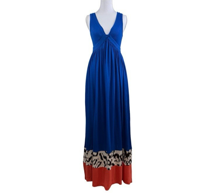 Diane Von Furstenburg Maxi Dress Small Modal Silk Color Block Sleeveless Ribbed