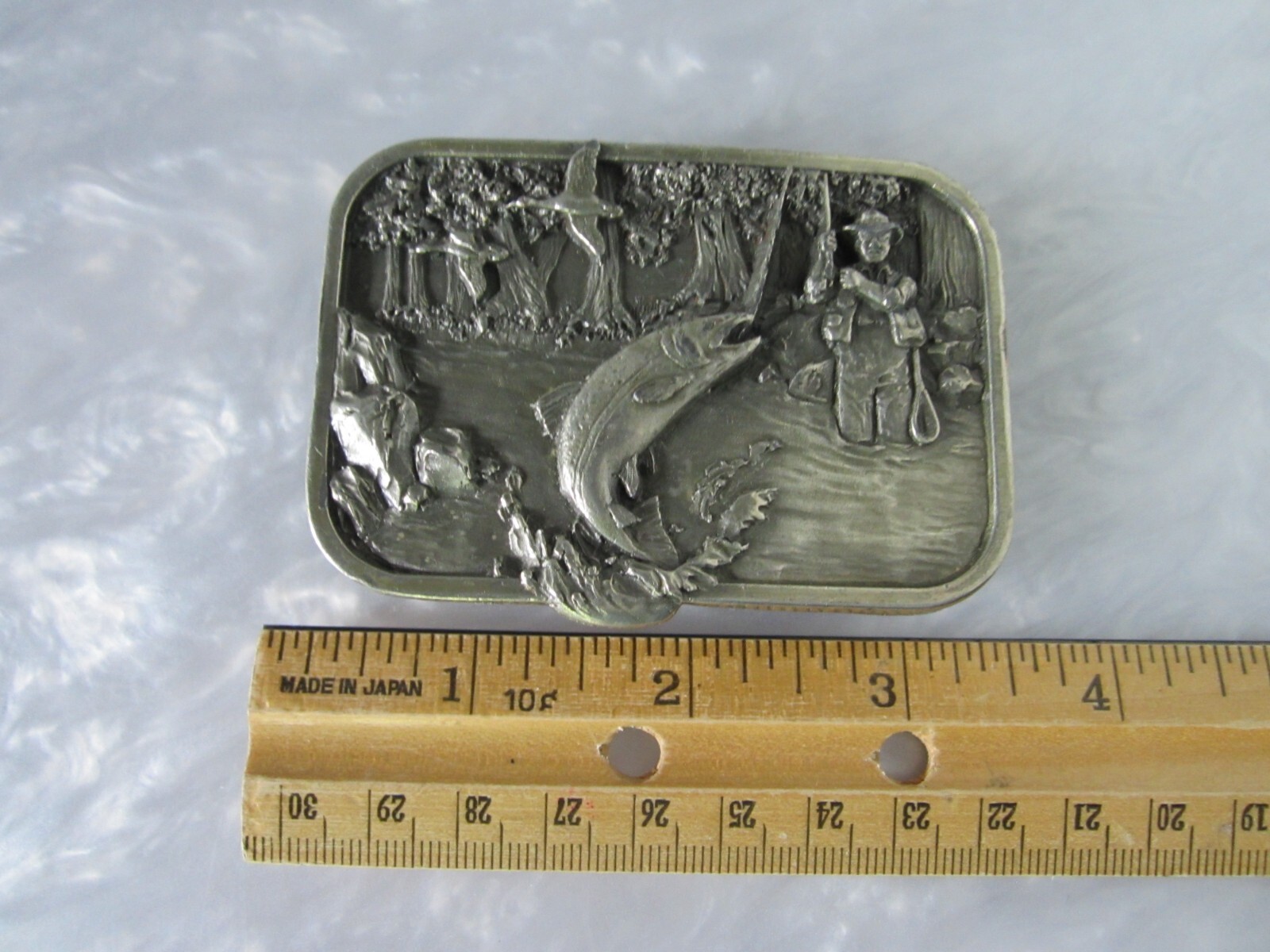 VINTAGE 1982 SALMON FISH OUTDOOR SPORTS FISHING SISKIYOU FISHERMANS BELT BUCKLE