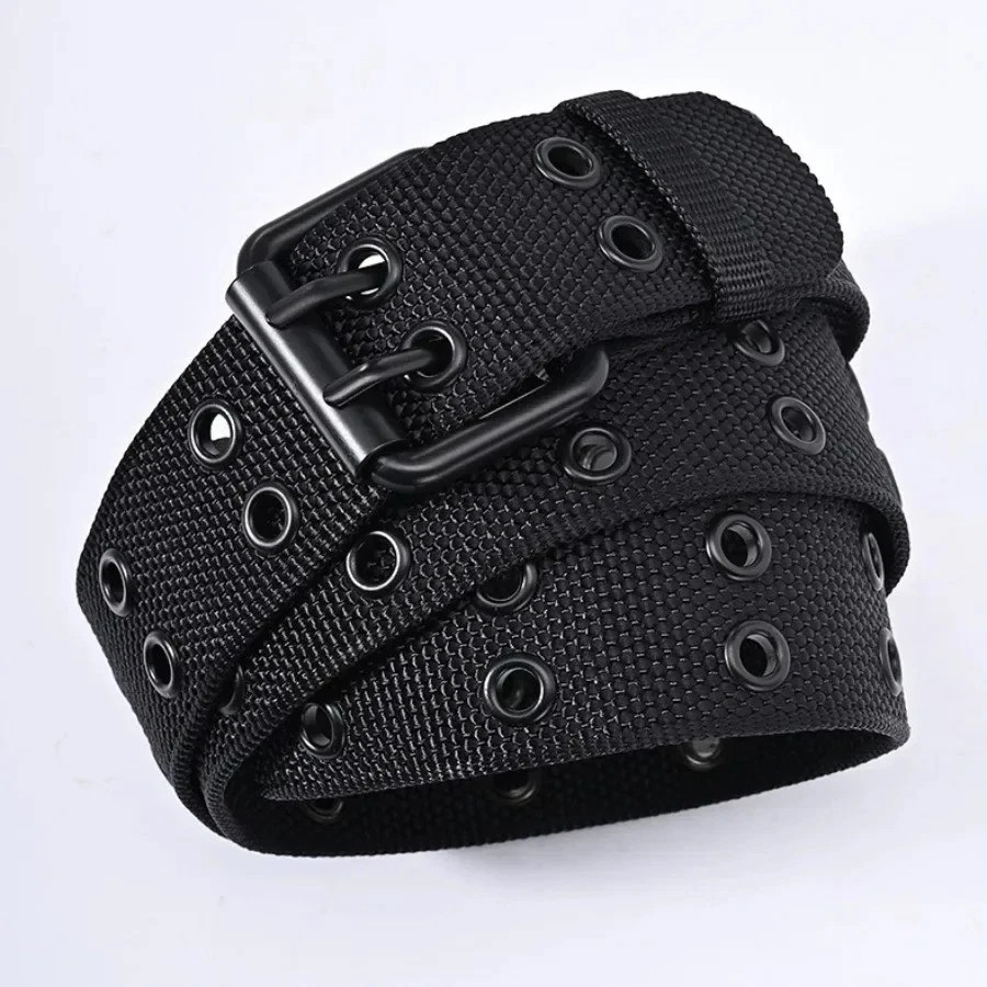 Luxury Nylon Belts Men’s Double Grommet Belt Buckle Outdoor Sport Belt for Jeans