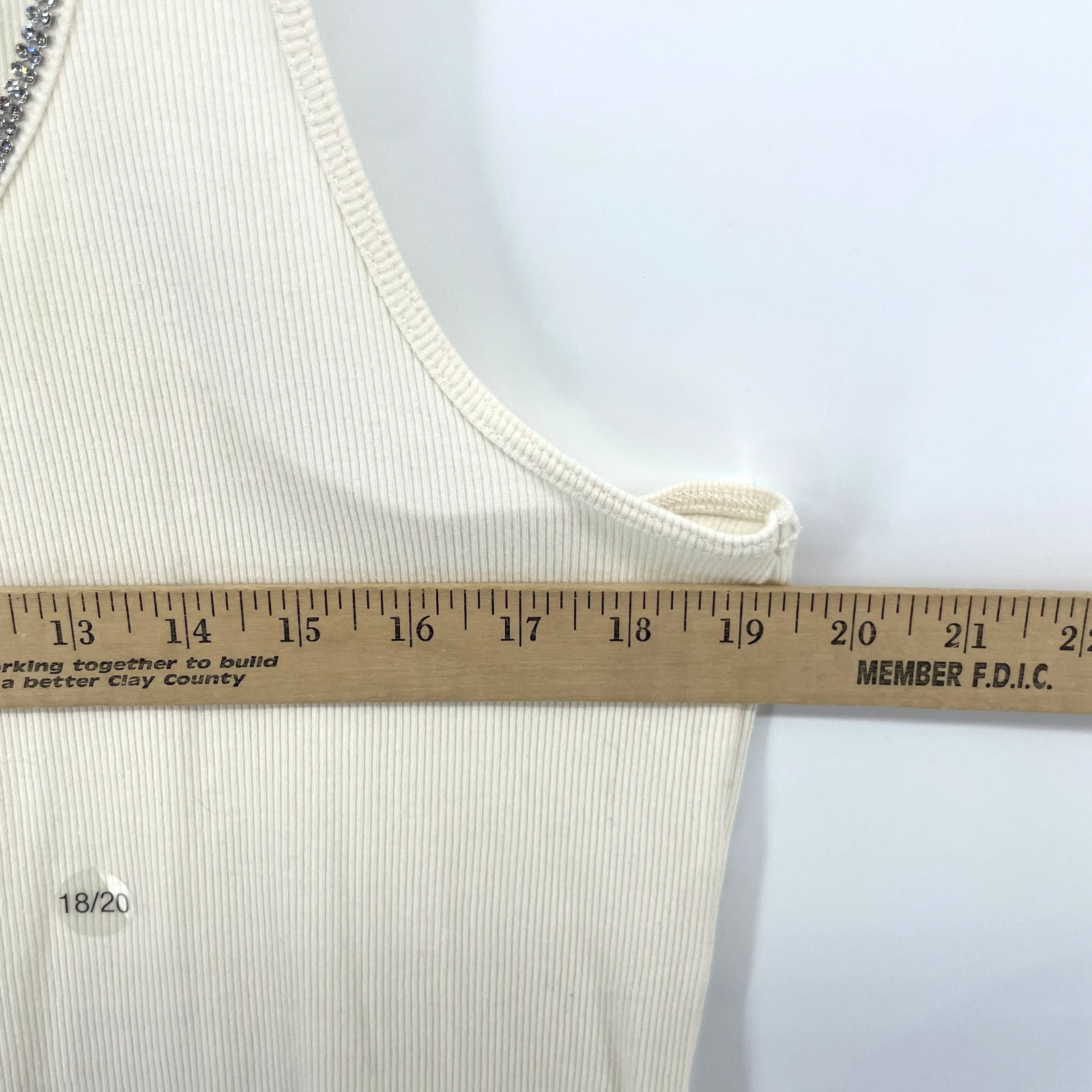 Lane Bryant Tank Top 18/20 Embellished Rhinestone Ribbed Cream Elevated Basic