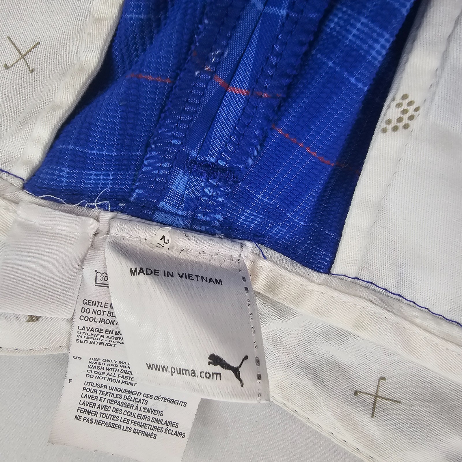 Cobra Puma golf pants mens W 32 L 32 blue check cotton 561635 pockets zip