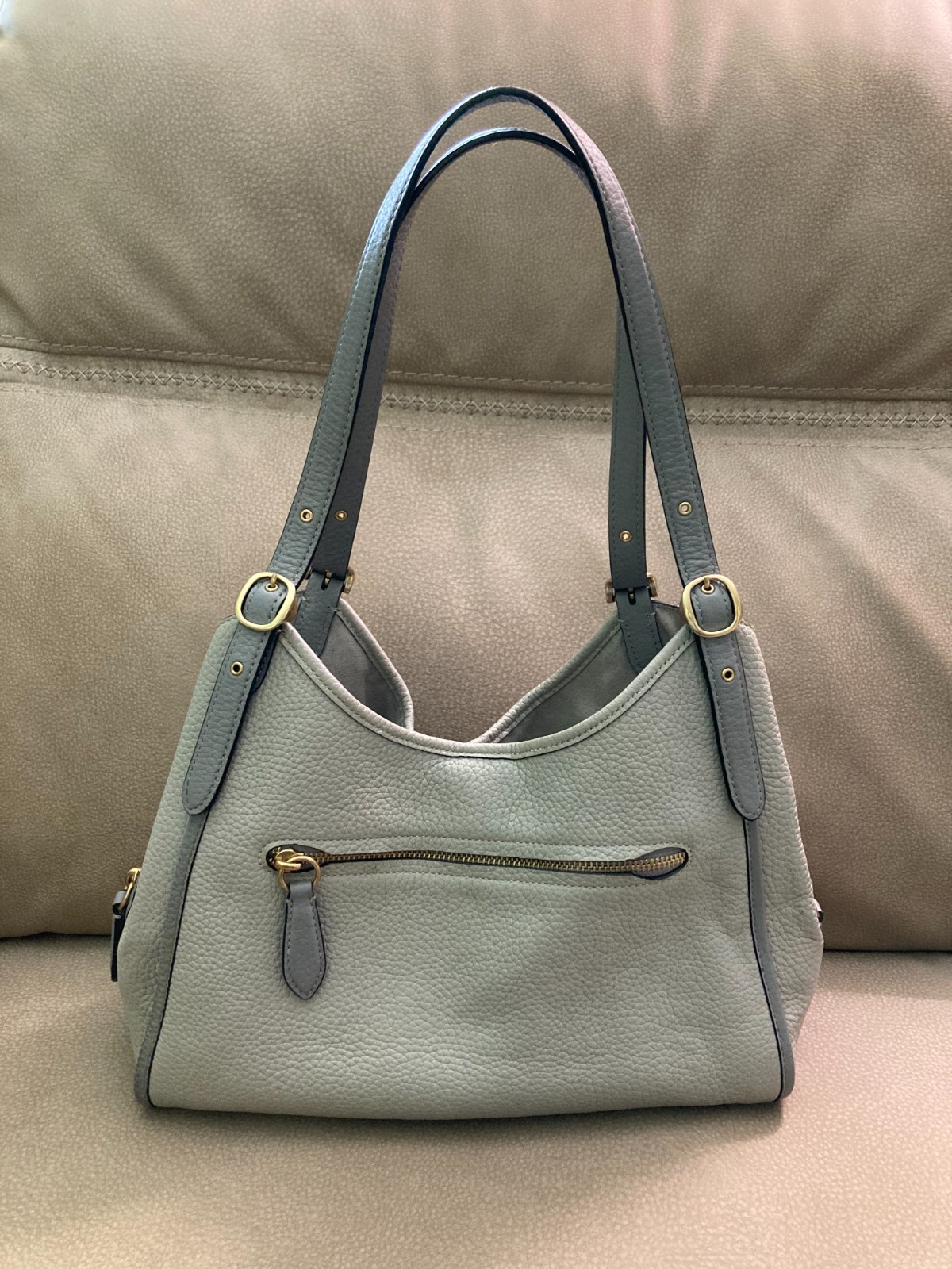 COACH ” LORI” CARRYALL STYLE SHOULDER BAG IN PALE GRAY PEBBLED LEATHER_NO. C6627