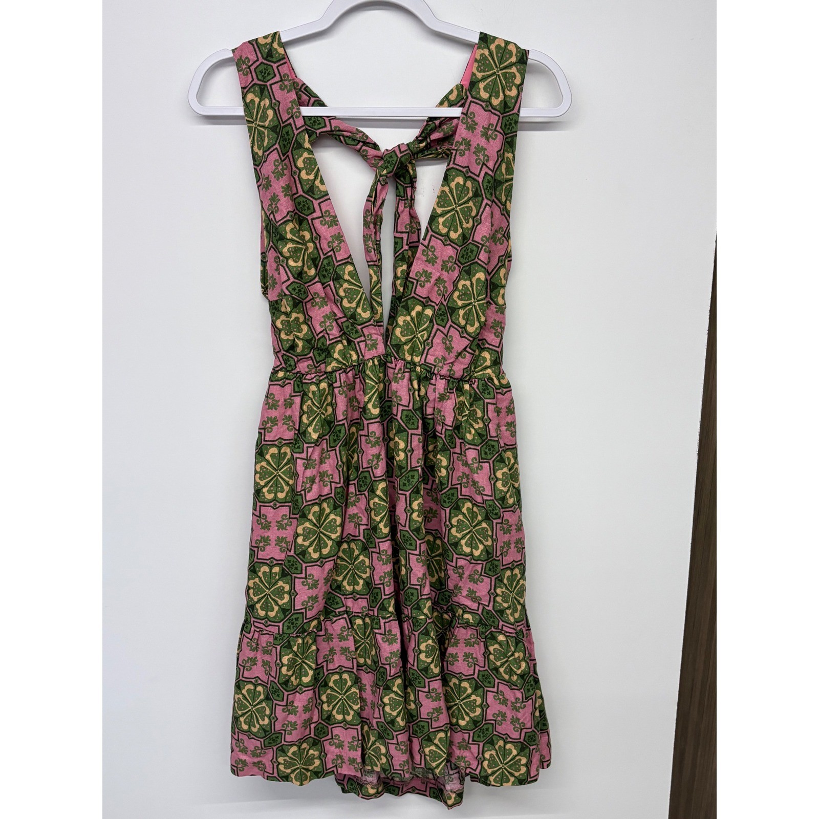 House of Harlow 1960 Boho Dress Women M Pink Green Geometric Retro Bohemian