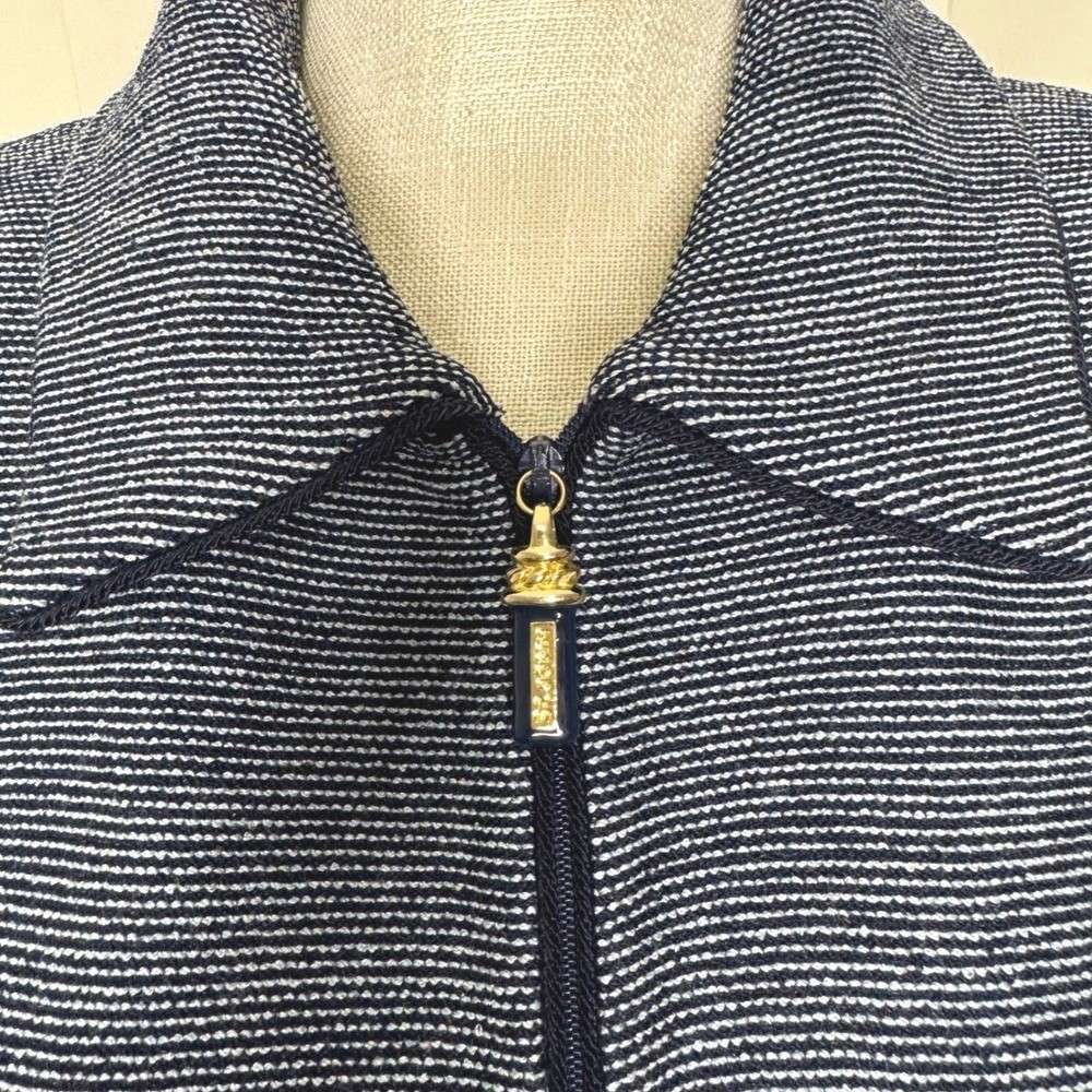 St. John Collection Blue Striped Zip Up Jacket Medium
