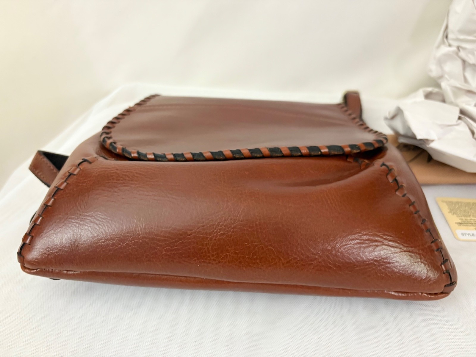 Patricia Nash Leather Backpack KIMINA Cognac Whip Stitching Flap Top Handle NWT