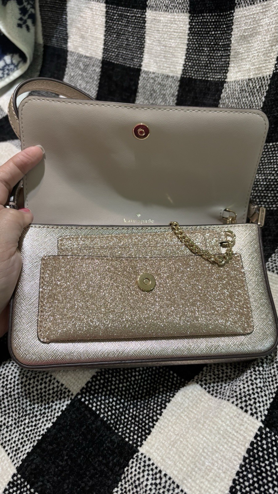 kate spade new york Gold Metallic Glitter Small Crossbody Bag, Strap, Coin Purse