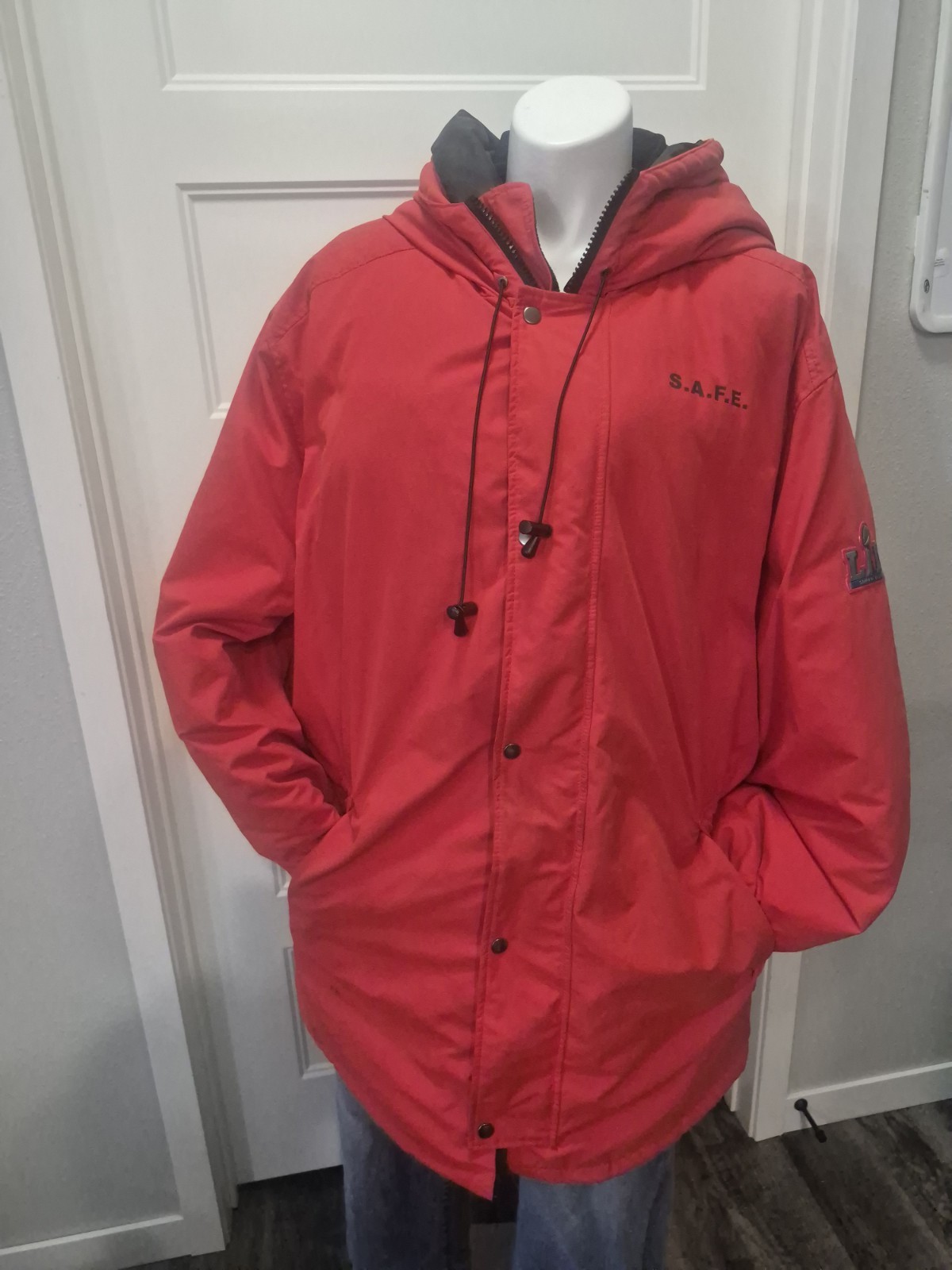 BDA Super Bowl LII Hooded Insulated Logo Red Parka Jacket Men’s 4XL
