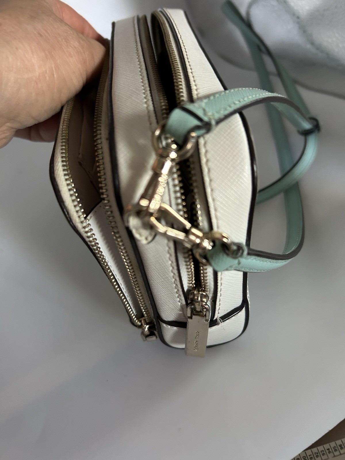 Kate Spade Turquoise and White Zip-Around Small Leather Crossbody Bag