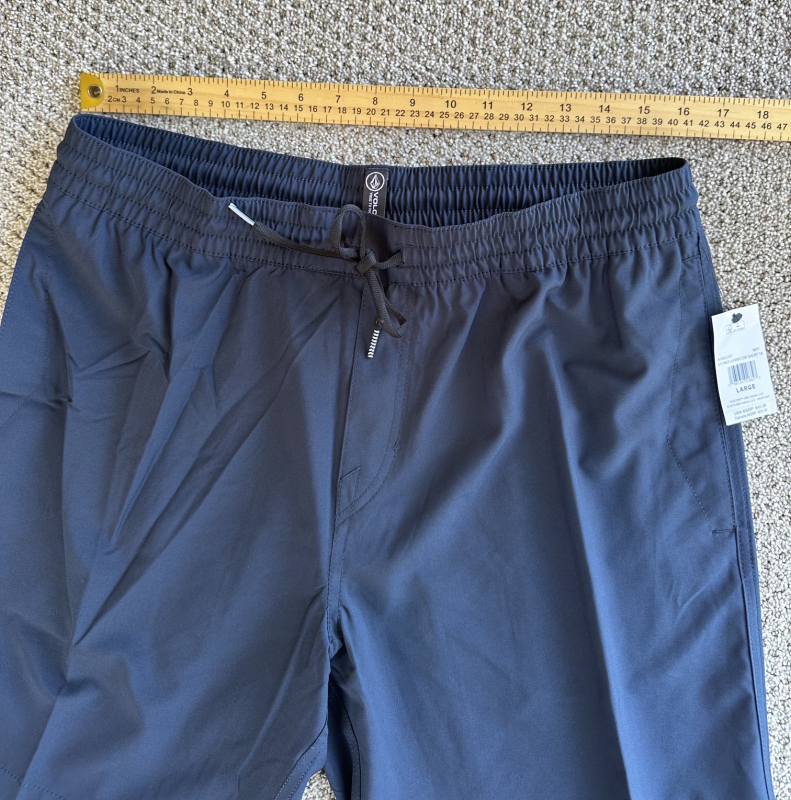Volcom Men’s Stones 18″ Elastic Waist Hybrid Shorts Size Large Navy New With Tag