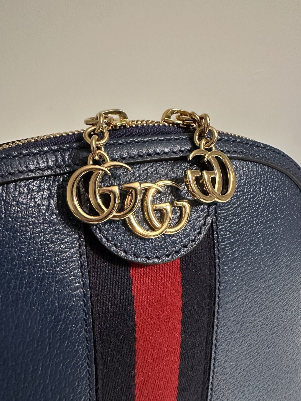 Gucci Ophidia Small Dome Crossbody Bag Navy Blue Grained Leather Authentic