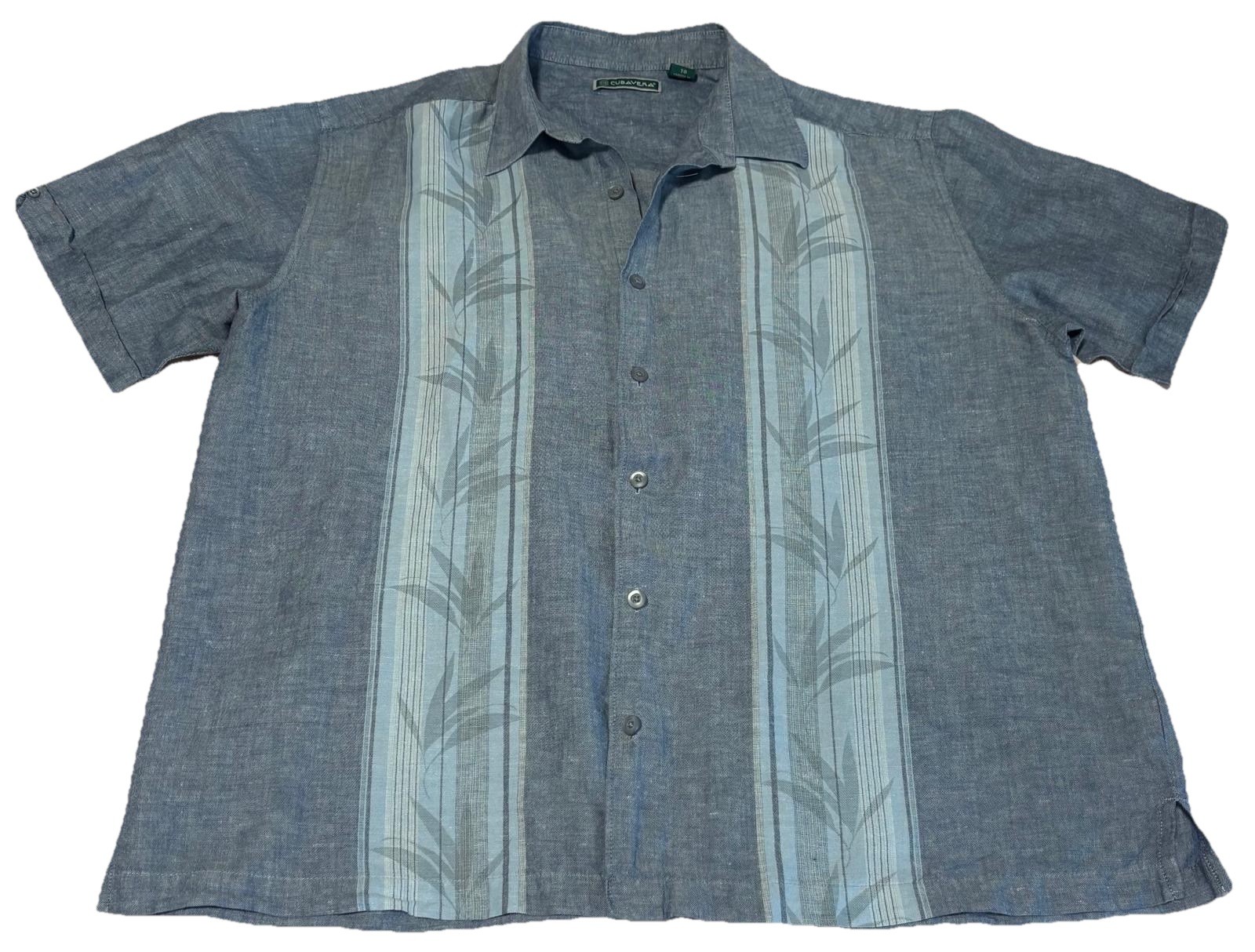 Cubavera Men’s Blue Striped Cotton Collared Short Sleeve Button-Up Shirt XL