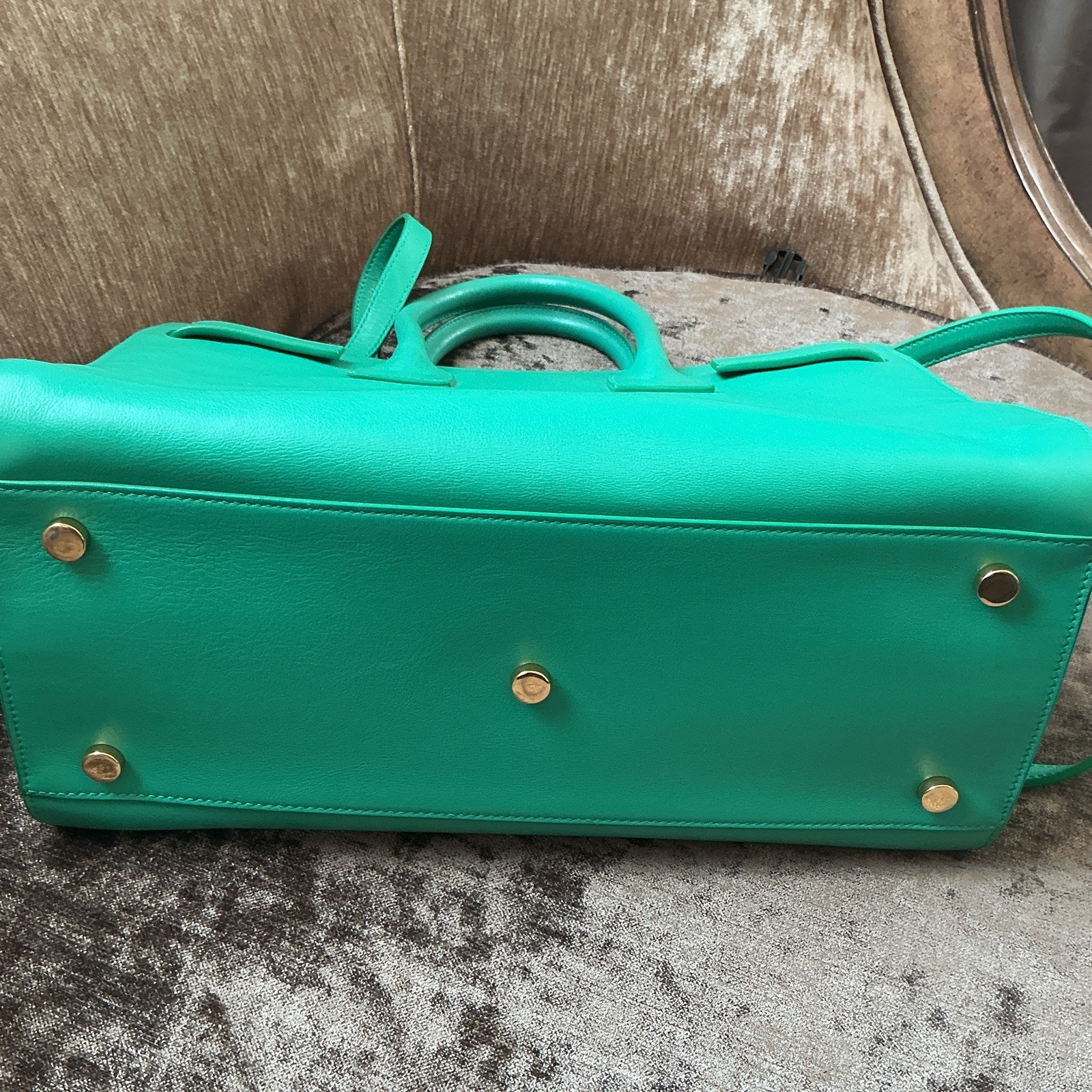 Saint Laurent Green Satchel Top Handle Zip Bag w/ Detachable Strap, Lock & Key