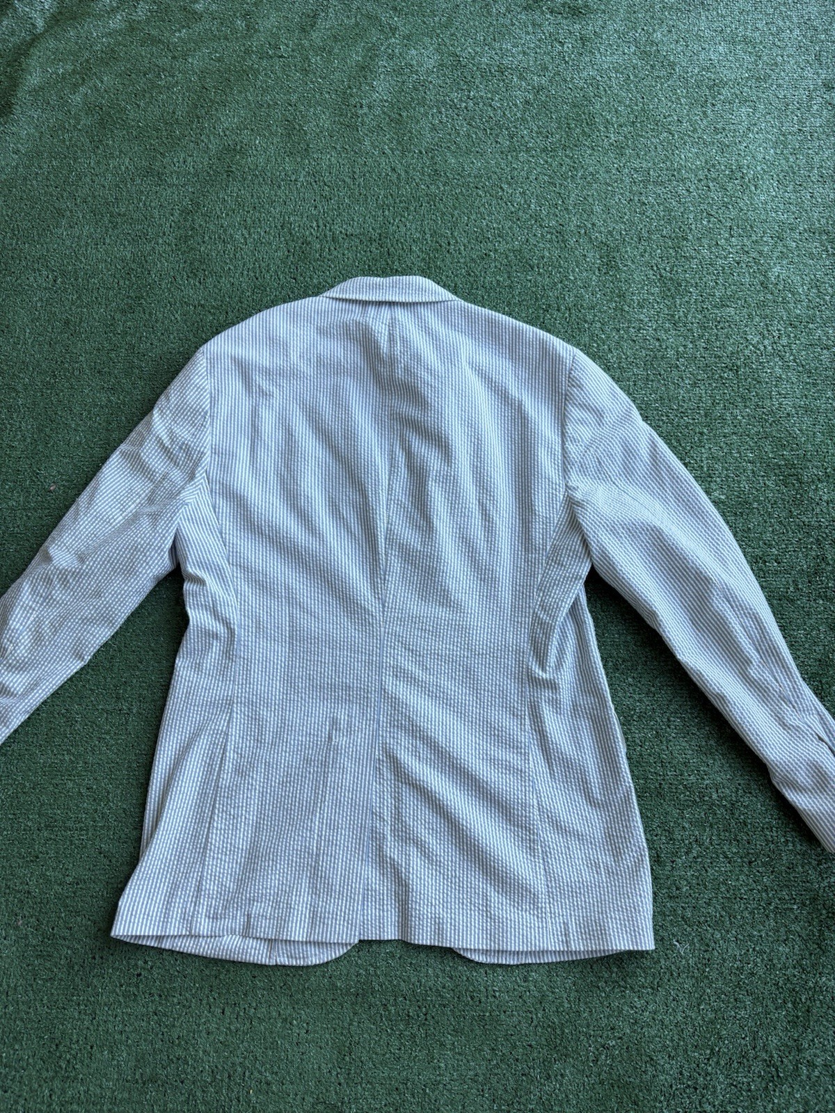 90s Polo by Ralph Lauren Men’s Seersucker Striped Blazer Blue/White 48R