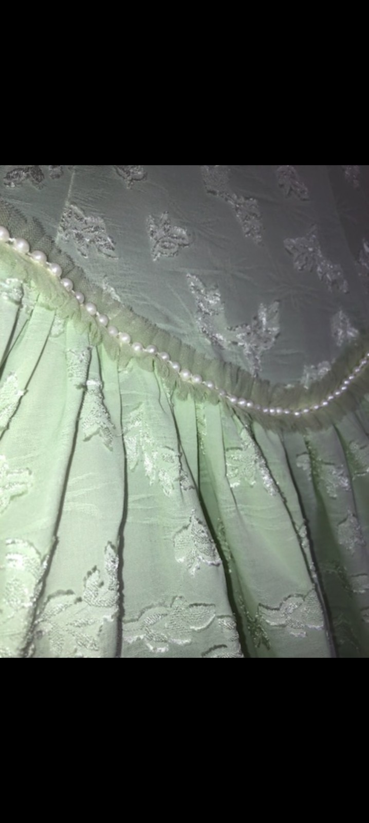 Sleeveless A-Line Midi Dress Pearl Trim Green Floral Scoop Neck Size S Chiffon