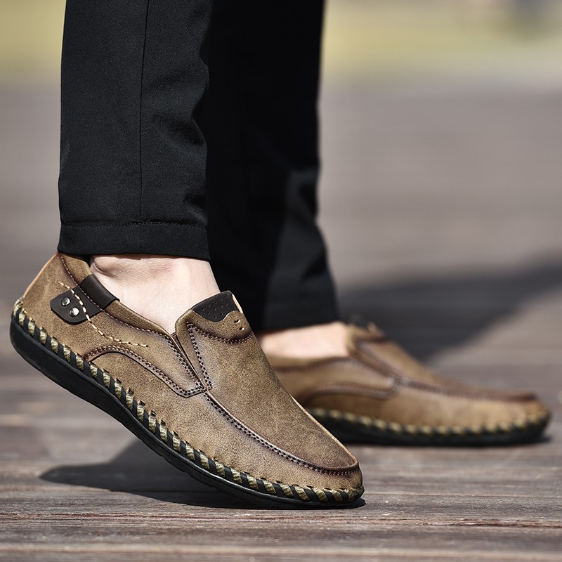 Men’s Soft Business Office Loafers Hand Sewn Leather Shoes Driving Shoes EU40-48