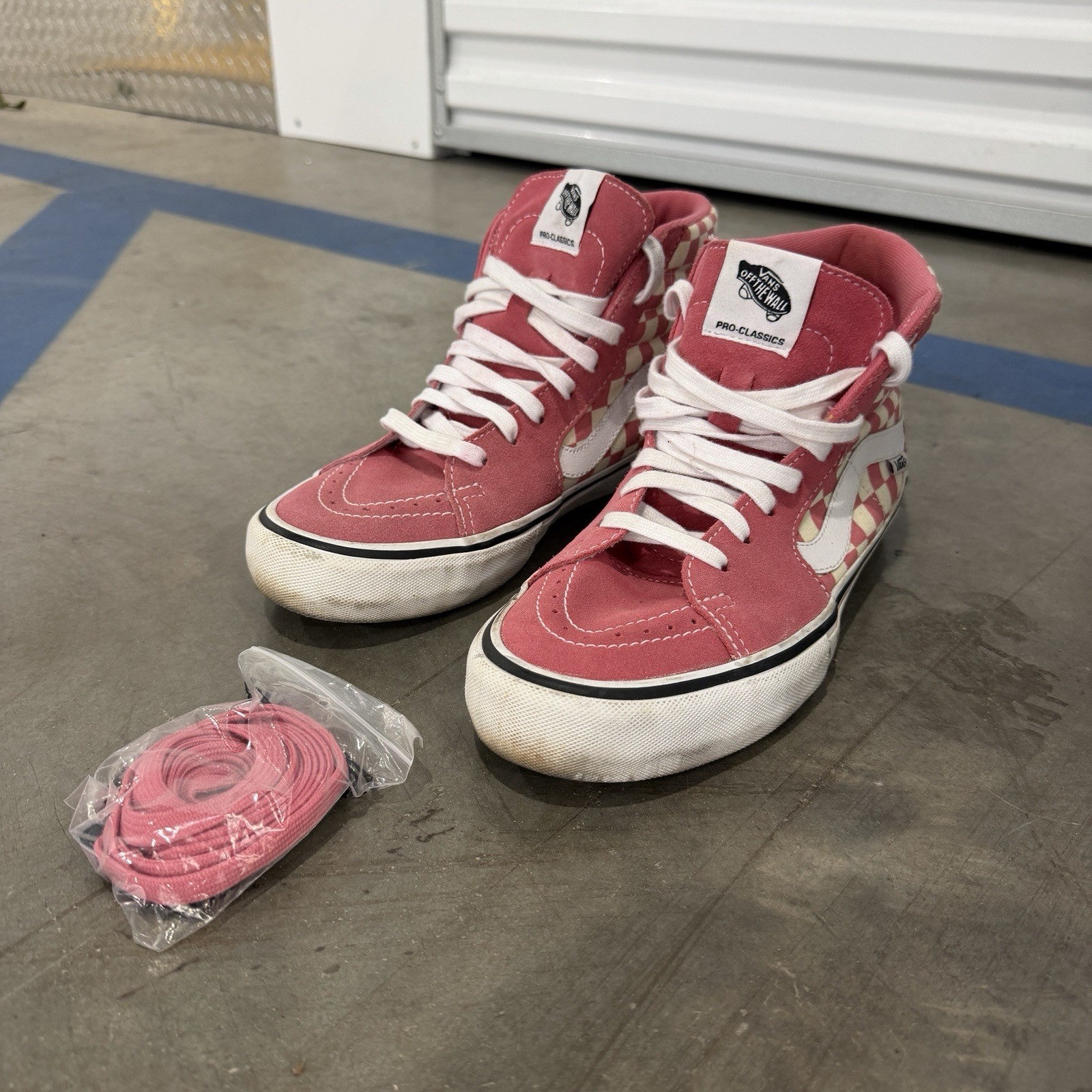 Vans Pro Classic Pink Checkerboard Sk8 Hi Top Shoes Mens 9 Women’s 10.5
