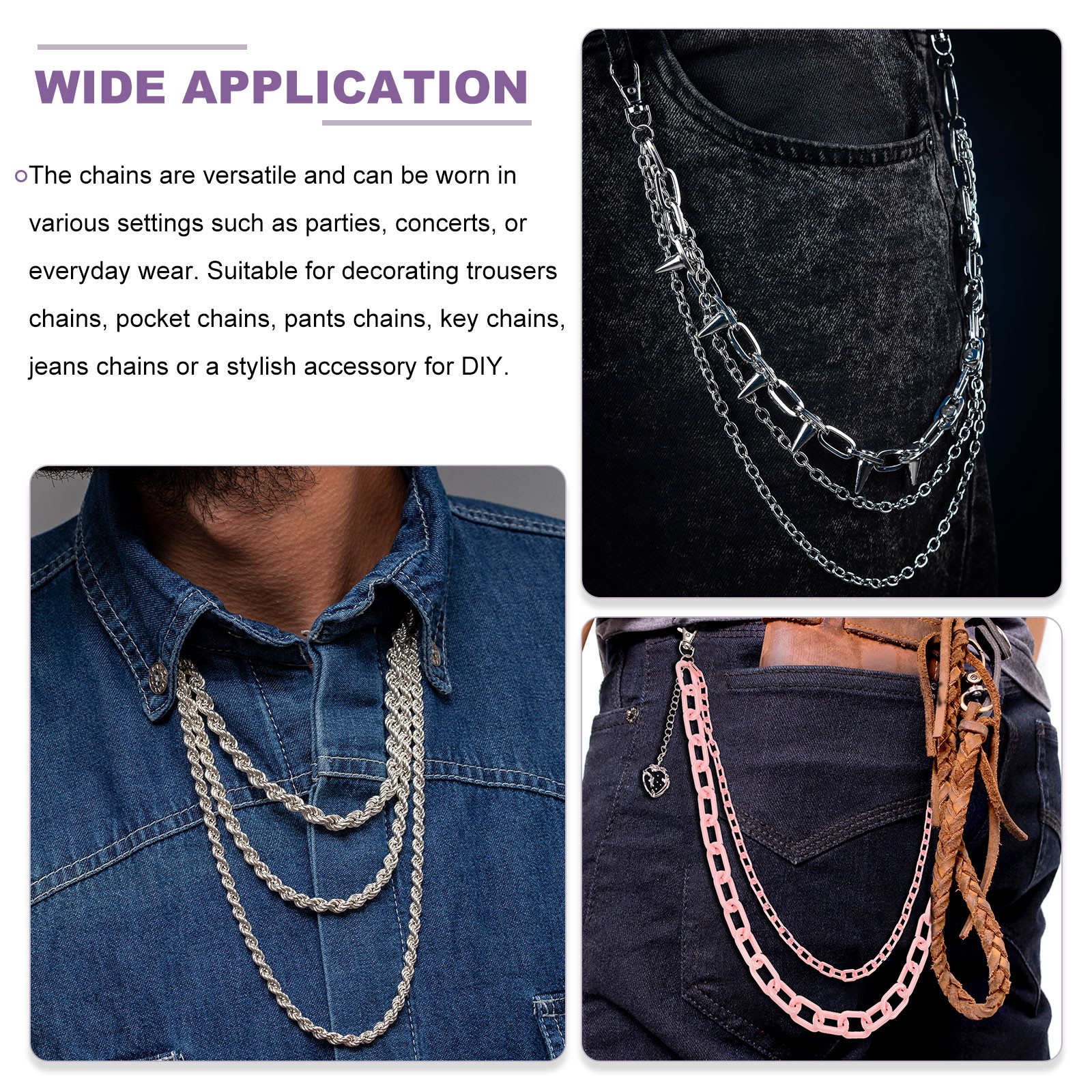 Strawberry Punk Pants Chain with Lobster Clasps for Hip Hop Pink