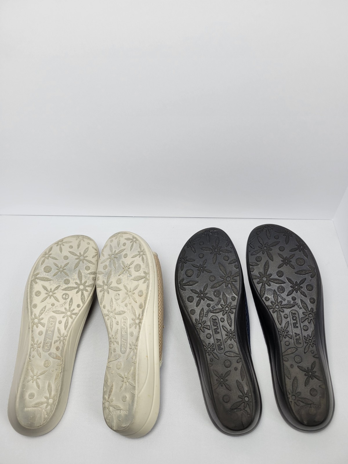 Fly Flot Two Pairs Beige & Navy Italian Leather Slide Sandals Size US 8
