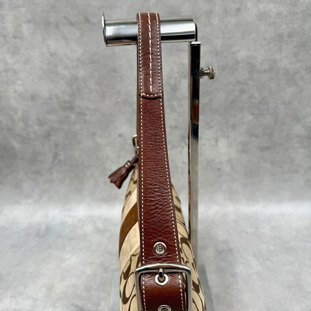 COACH Signature Accessory Pouch Stripe 7039 Brown Vintage Small Shoulder bag