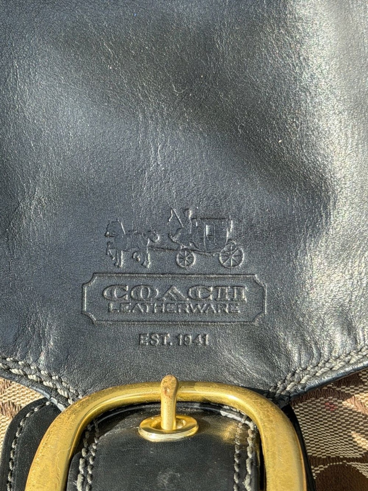 Coach Bleecker Signature Buckle Flap Shoulder Bag Style 11434 Black Brown