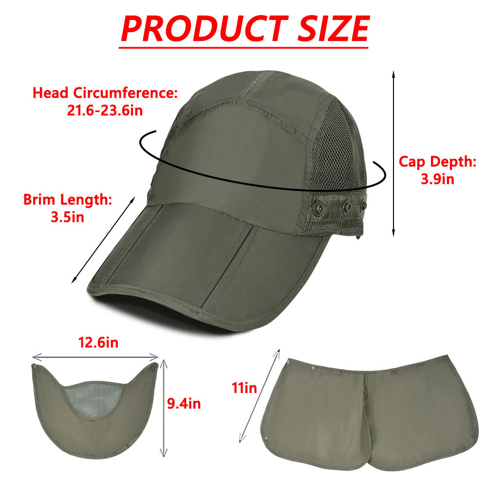 Sun Hat Removable Mesh Face Neck Flap Cap UV Protect for Outdoor Fishing Hiking