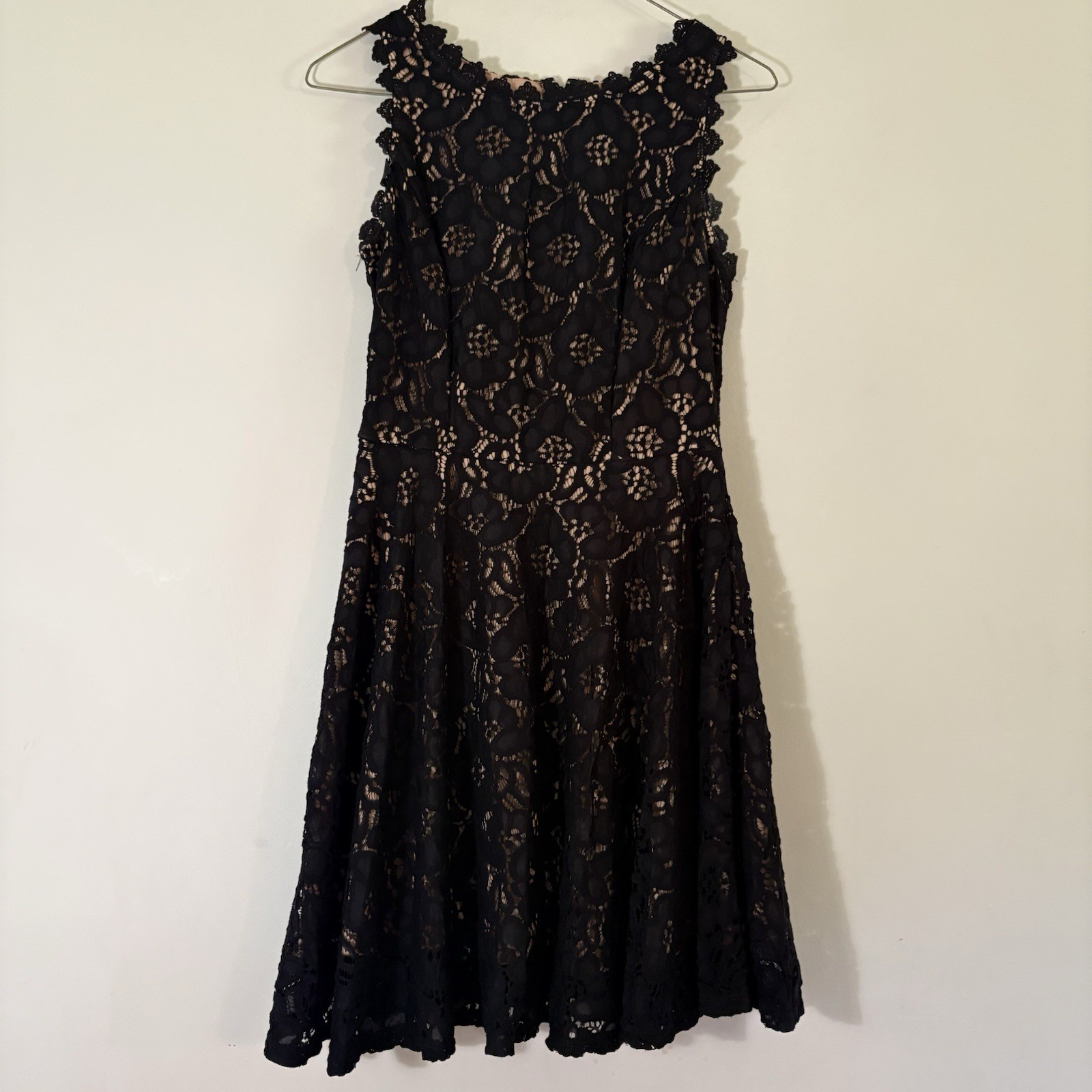 City Studio Black Floral Lace Fit & Flare Knee Dress Sleeveless Round Neck 3