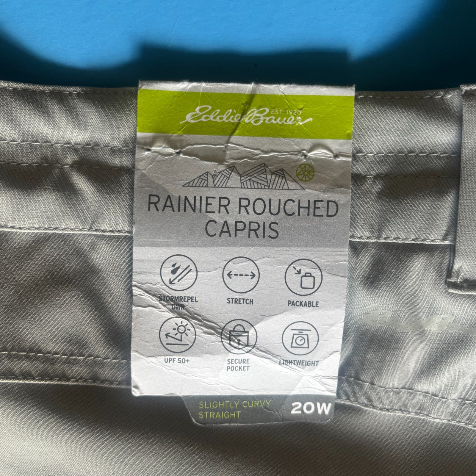 Eddie Bauer Womens Rainier Rouched Capris, size 20W SPF 50 lightweight pants
