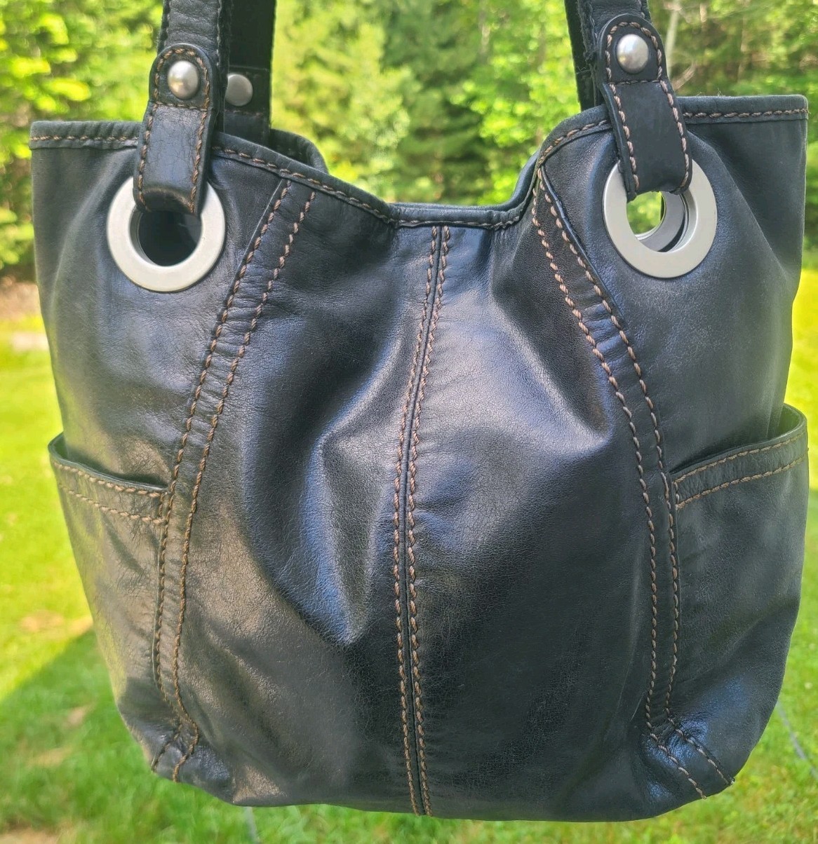 FOSSIL HATHAWAY Shoulder Bag Tote Satchel Purse Black Leather