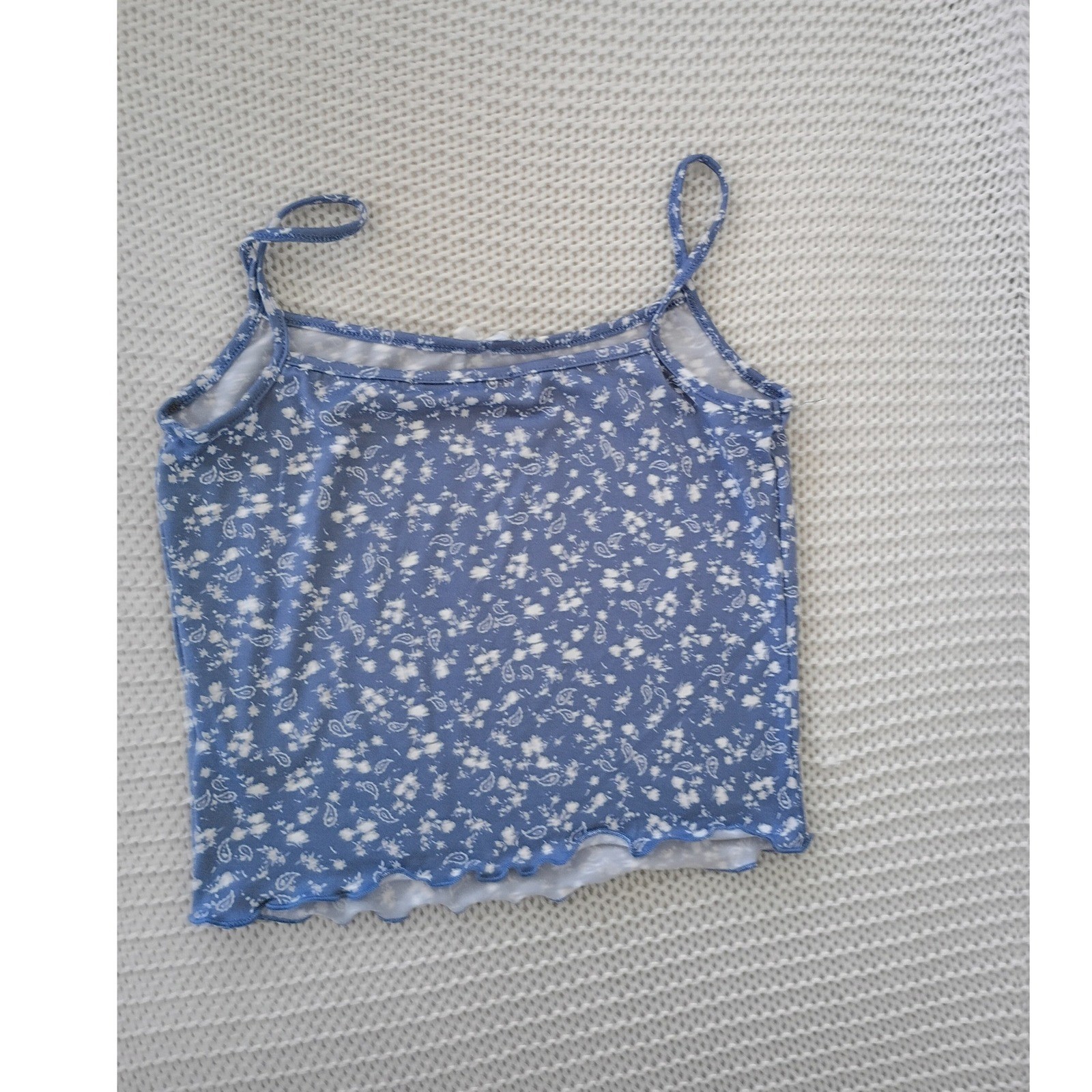 Gaze Blue Floral Paisley Camisole Bow Lettuce Hem Crop Top S Fairycore