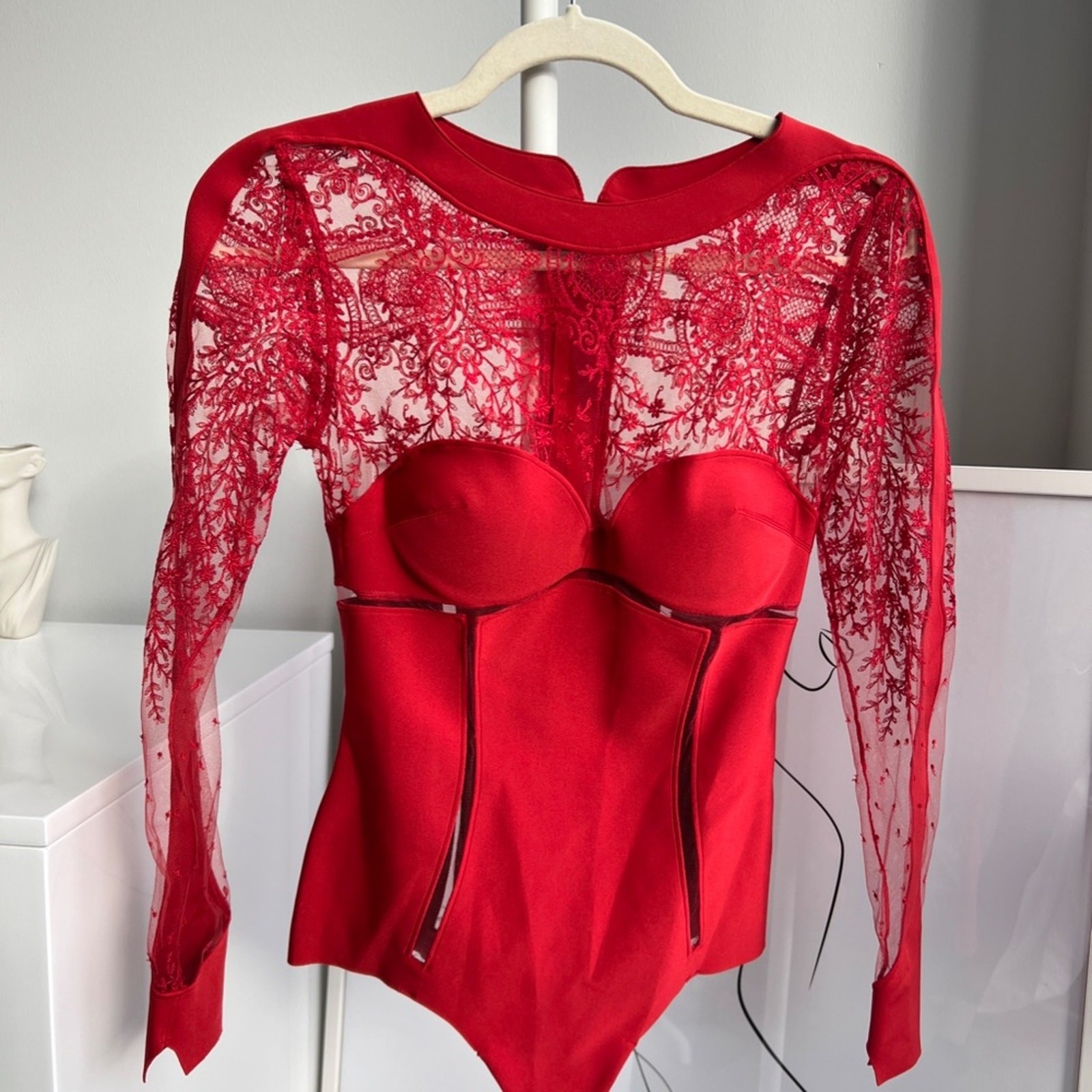 La Perla Black Label Ultra Rare Desire Neoprene Lace Zipper Bodysuit (Red)