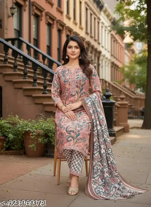 Designer Peach Floral Print Cotton Salwar Suit for Women | Casual & Festive Wear