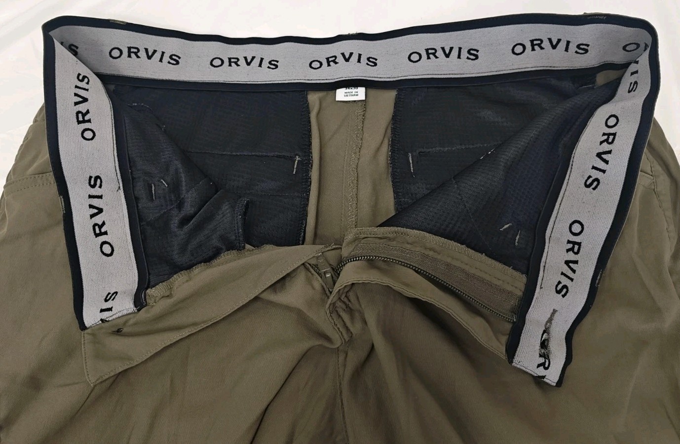 Orvis Trek Pants Mens 34×30 Green Stretch Nylon Water Repellent Hiking 1525905