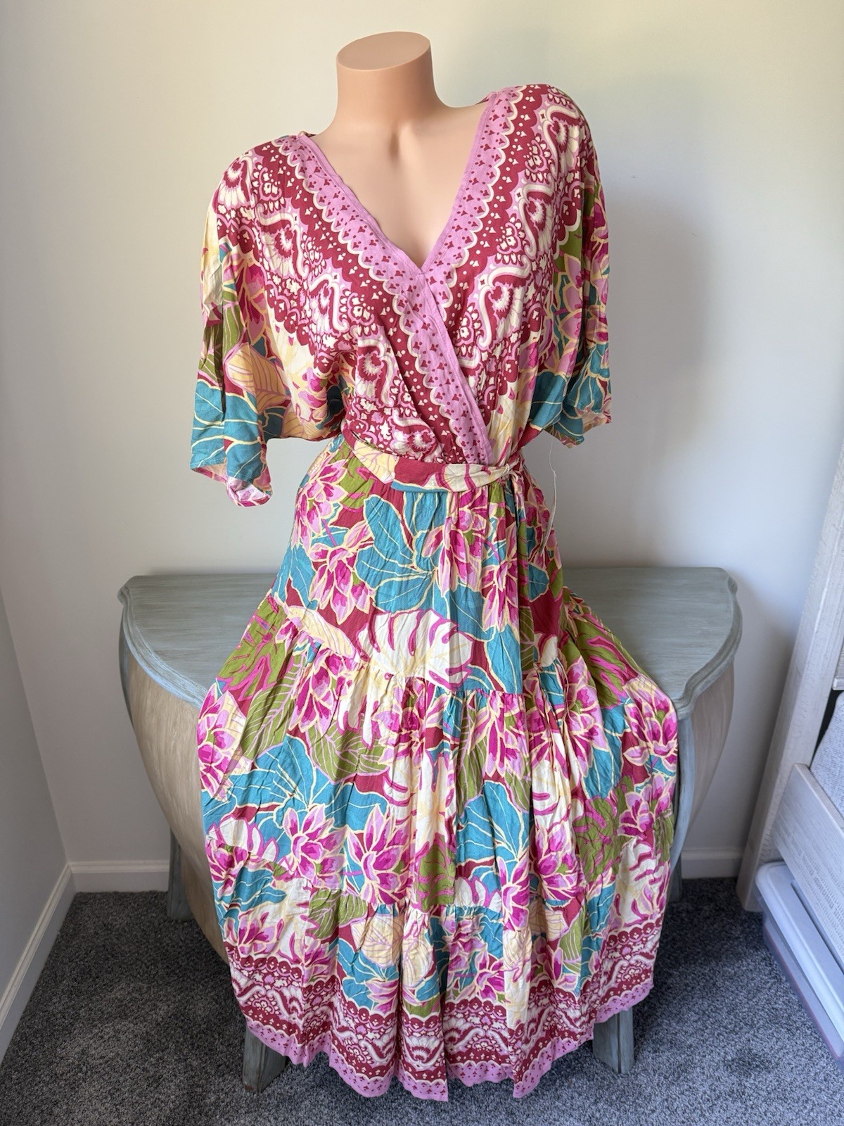 Figueroa & Flower Anthropologie Maxi Dress Boho Rayon M Tiered Floral Bohemian