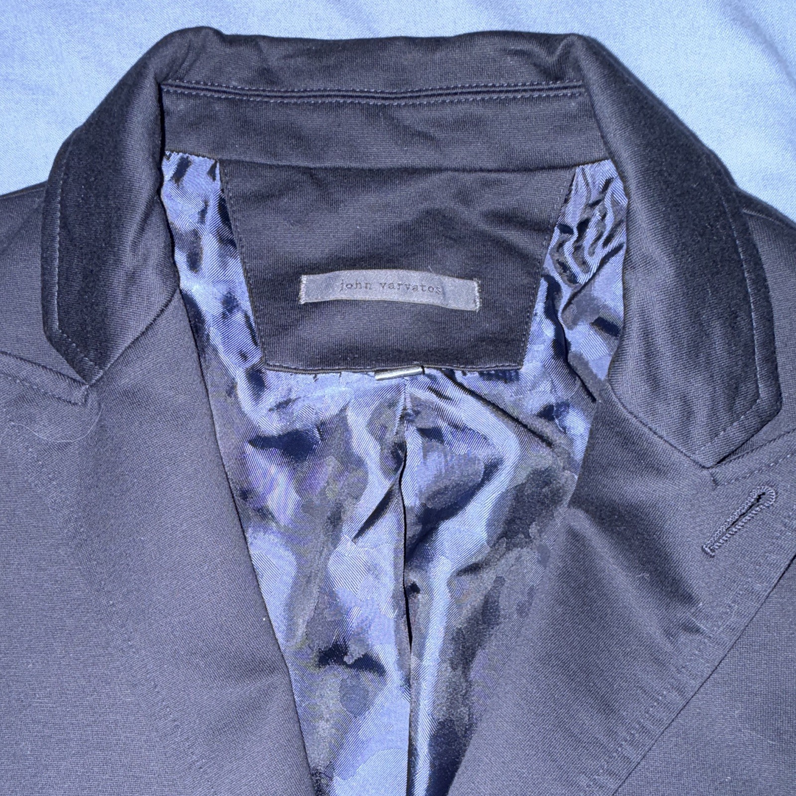 John Varvatos Men’s Navy EU 52 Cotton Blazer 3-Button Notch Zip Pockets