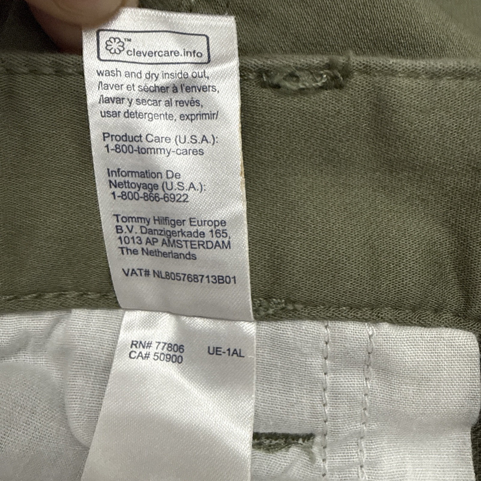 Tommy Hilfiger THFlex Men’s Olive Green Chino Size 34×32 Stretch Straight Slim