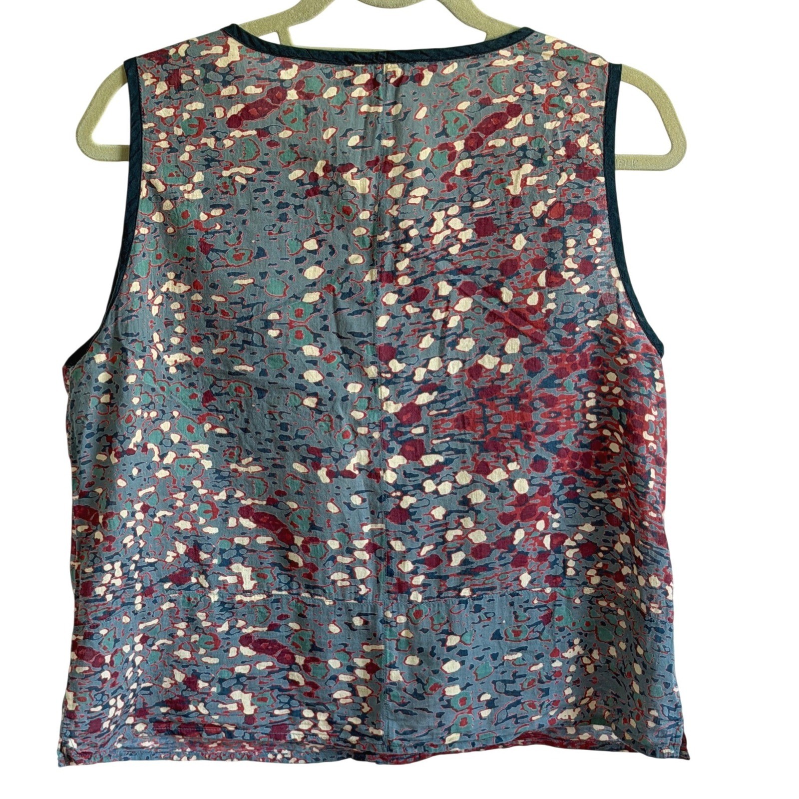 Hand Block Print Abstract Splatter Patchwork Sleeveless Cotton Top Artisanal M