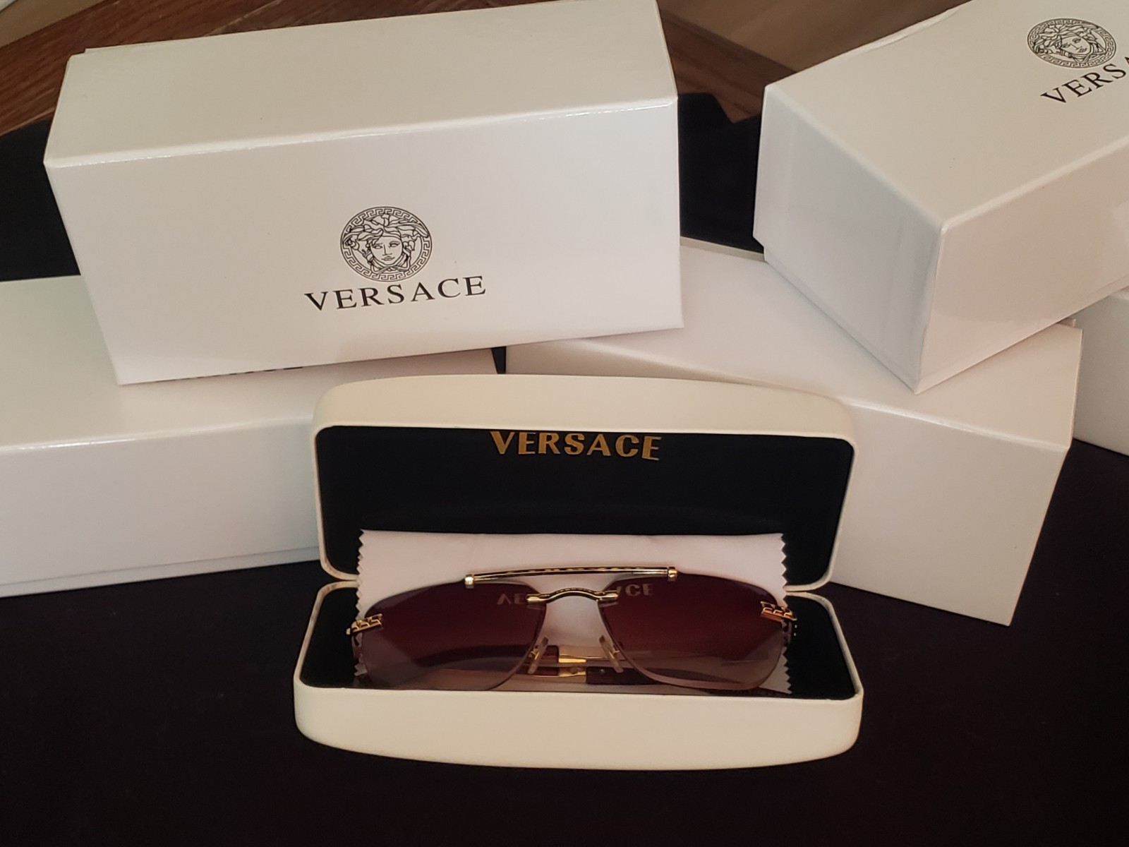 Versace Rimless Gold Metal Sunglasses Gradient Lens for Men