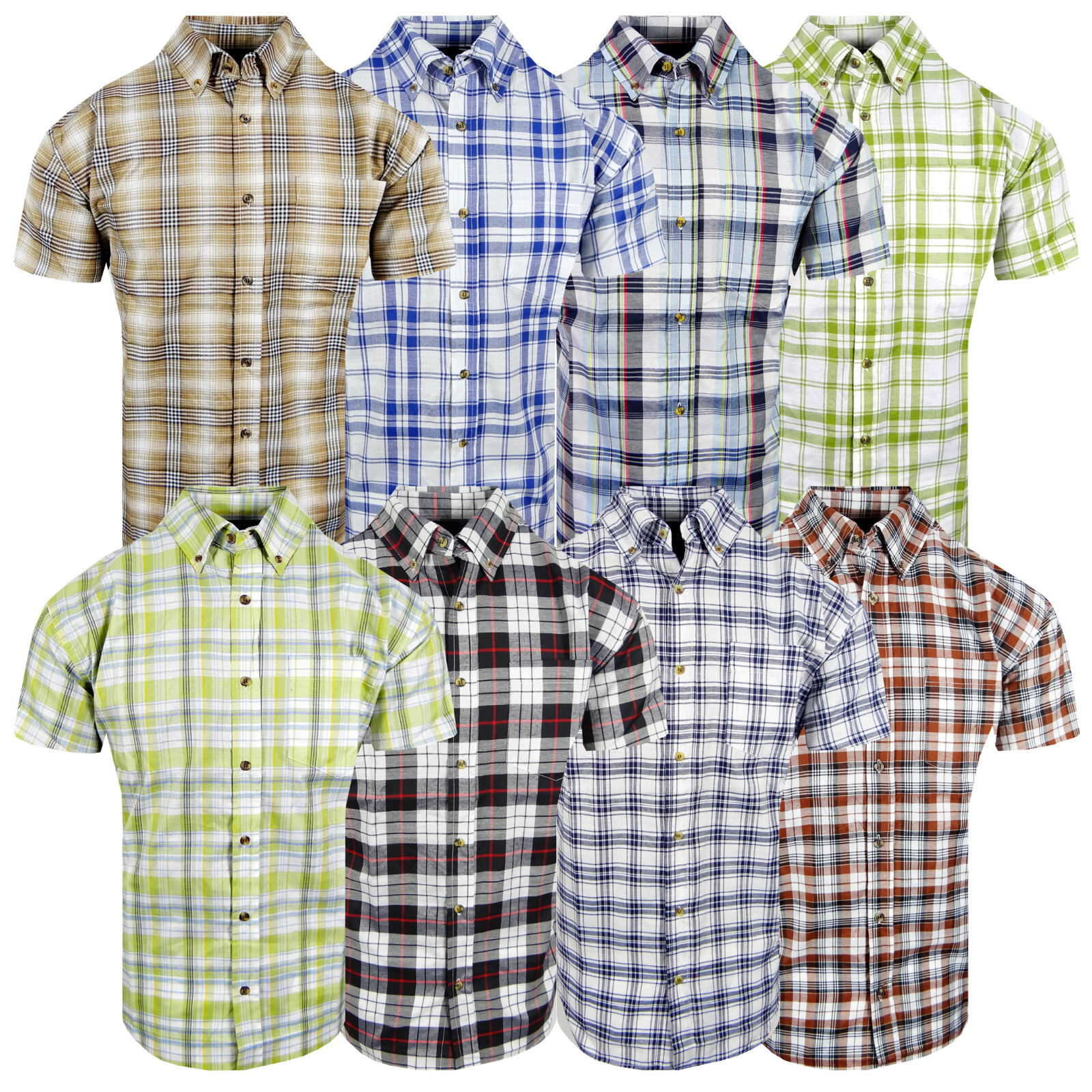 Plaid Shirt Mens Short Sleeve Button Down Collar One Pocket NEW Colors TRUE FIT2