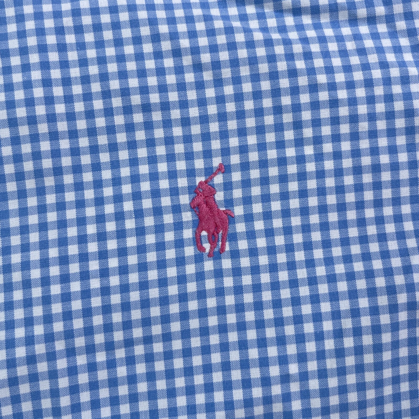 Ralph Lauren Shirt Mens Medium Blue Gingham Classic Fit Button Down Pony Logo