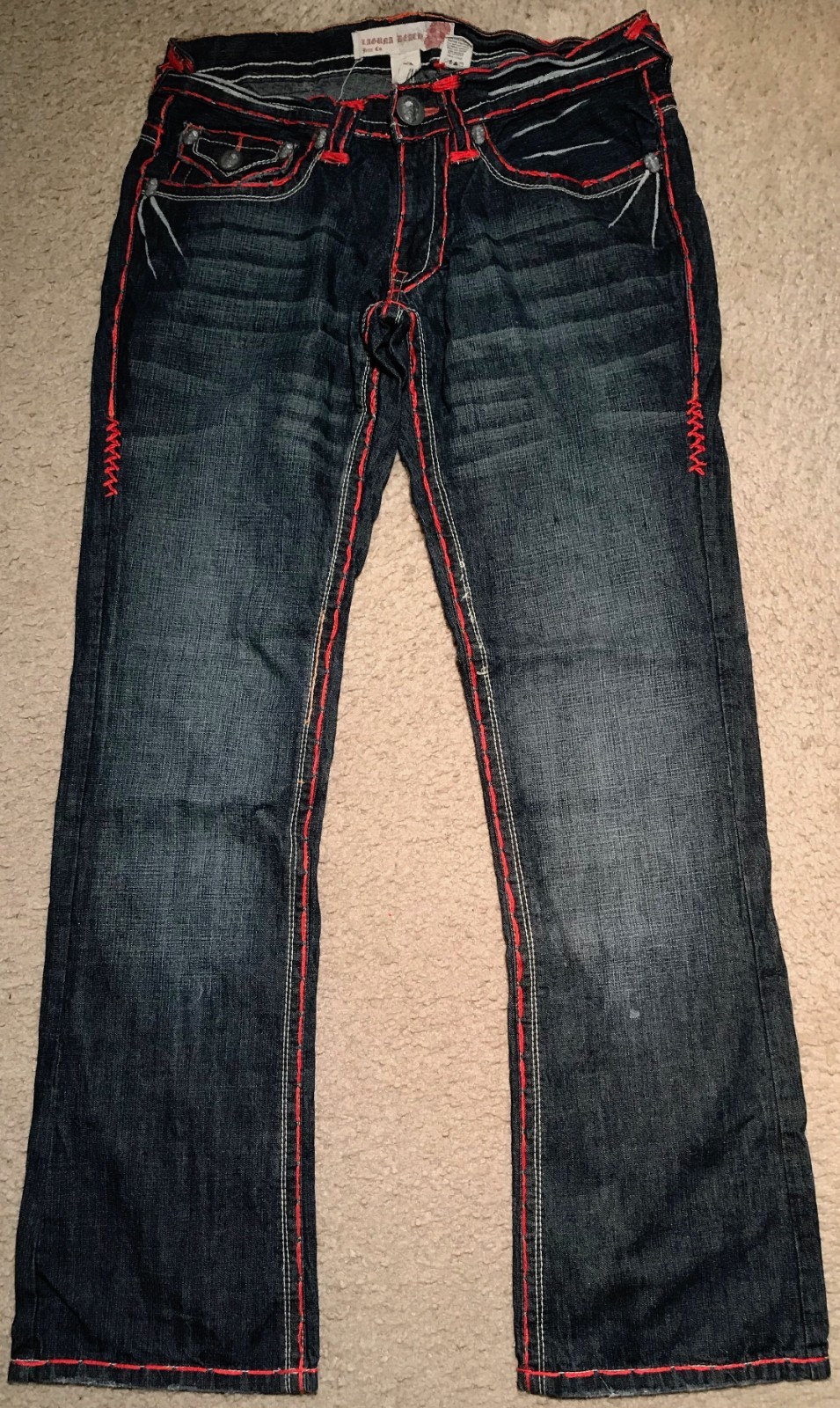 LAGUNA BEACH RARE VINTAGE BLUE JEANS RED ACCENTS SZ 31 (ACTUAL 34X34) GREAT COND