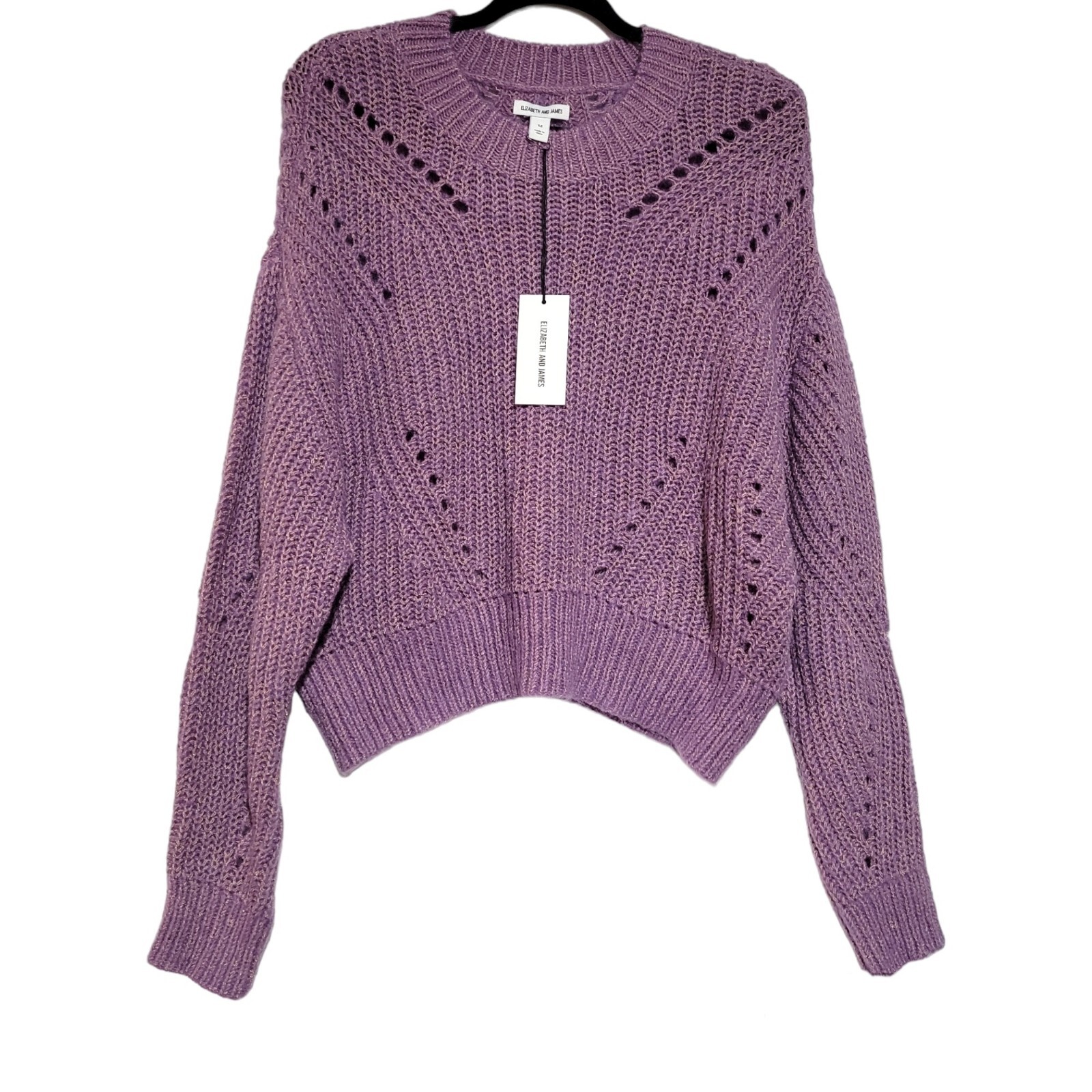 Elizabeth and James Open Stitch Crew Neck Cropped Sweater Purple Women’s Medium