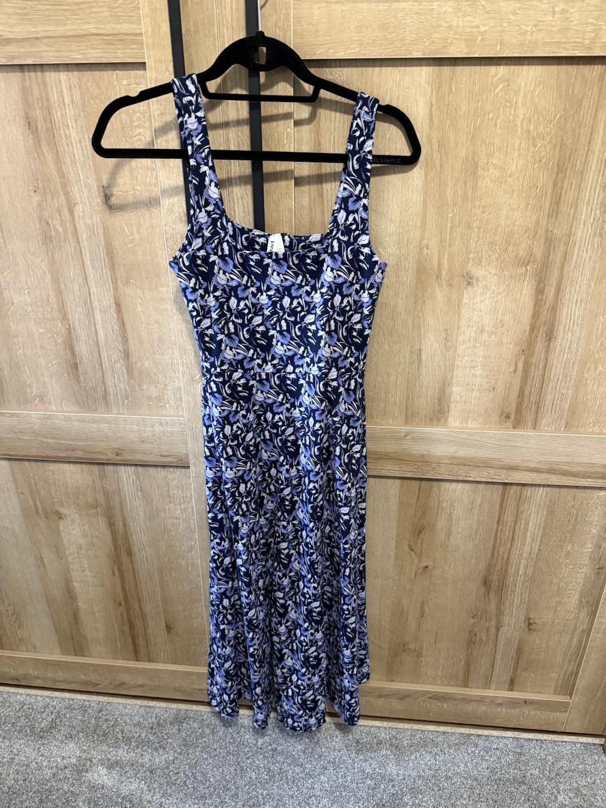 PACT Organic Fit & Flare Square Neck Dress, Paradise Petals Navy Blue