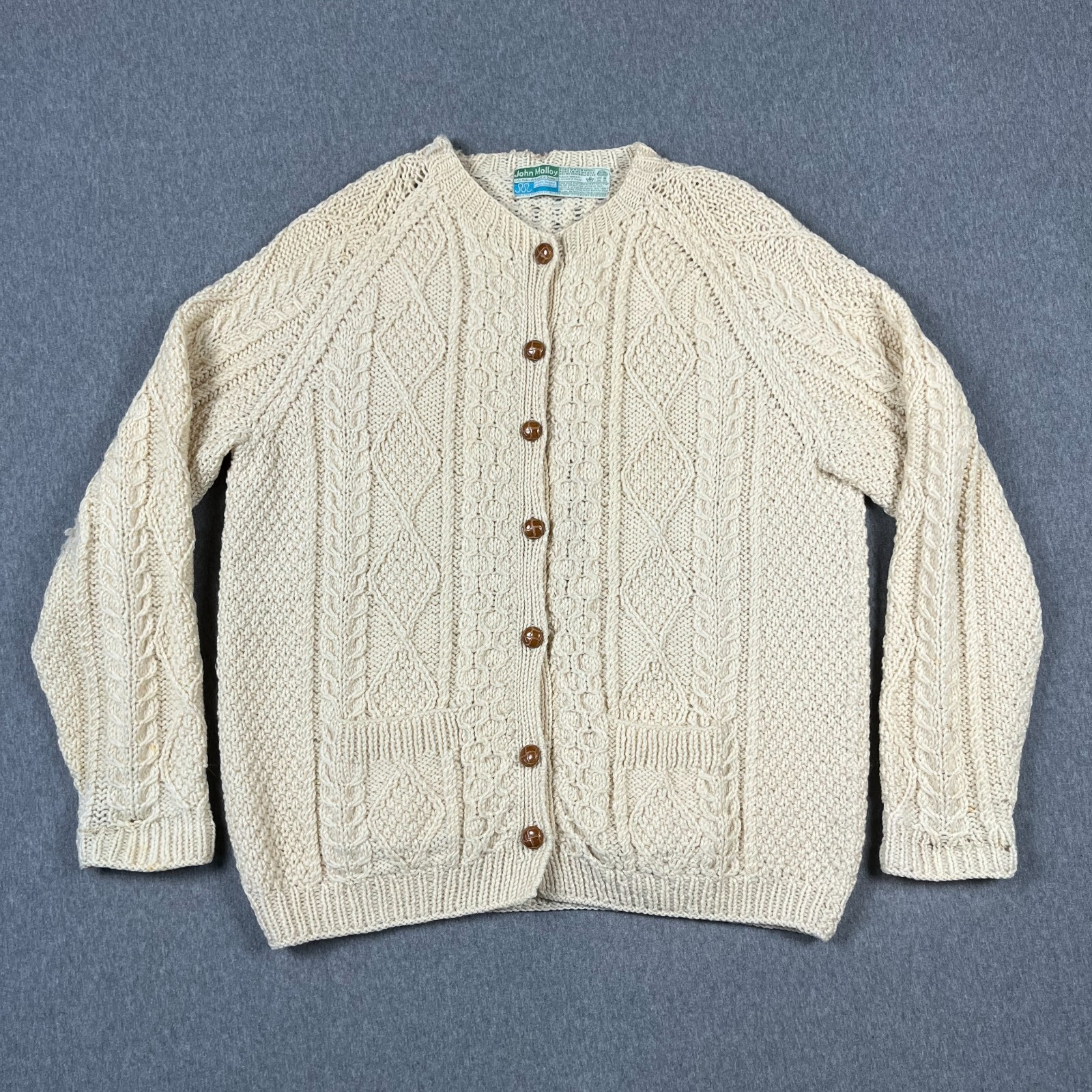 John Molloy Cardigan Womens Hand Knit Irish All New Wool Cream Cardigan Sweater