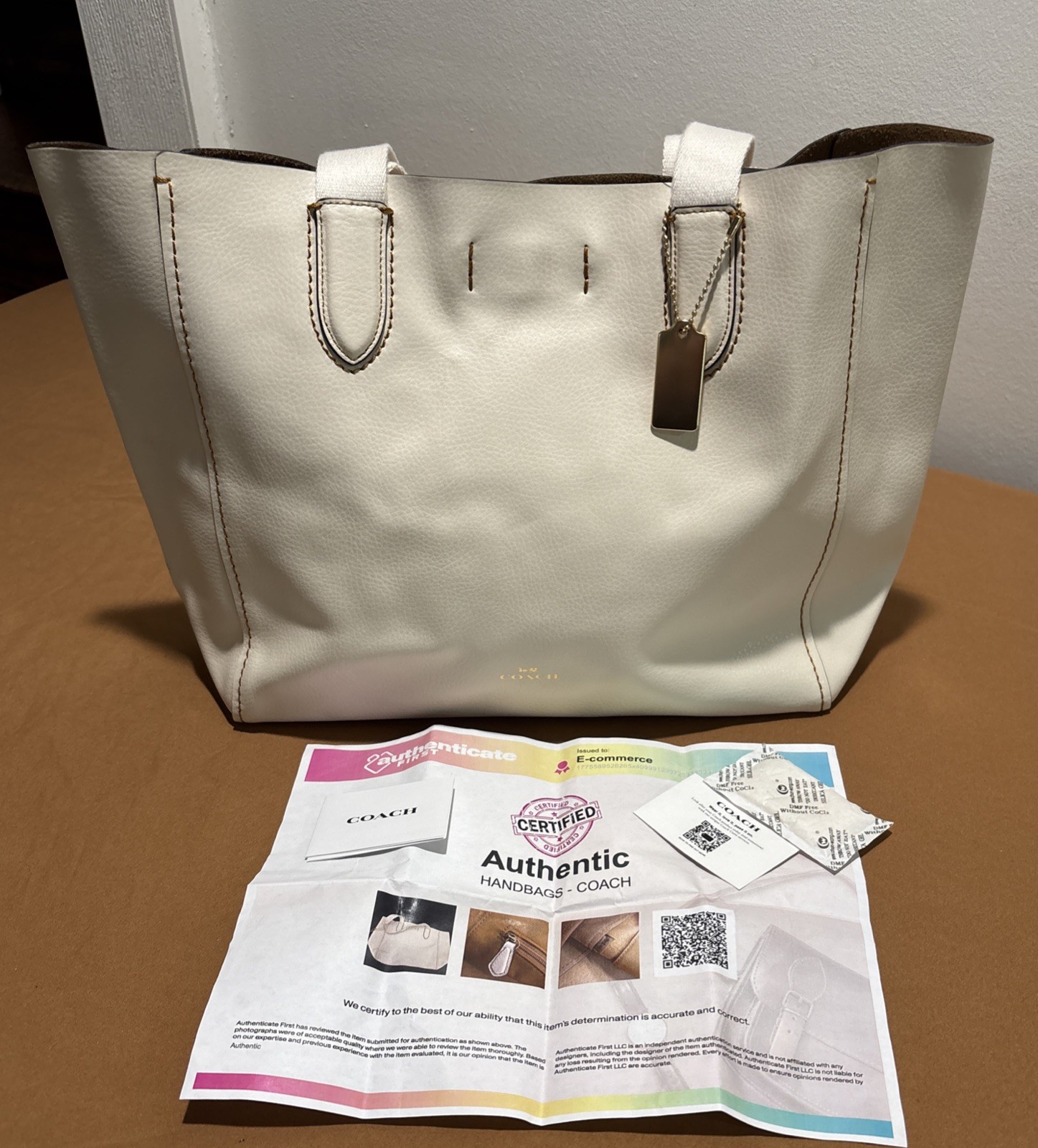 Authentic NWT Coach H2298-58660 Chalk Leather Derby Tote Bag